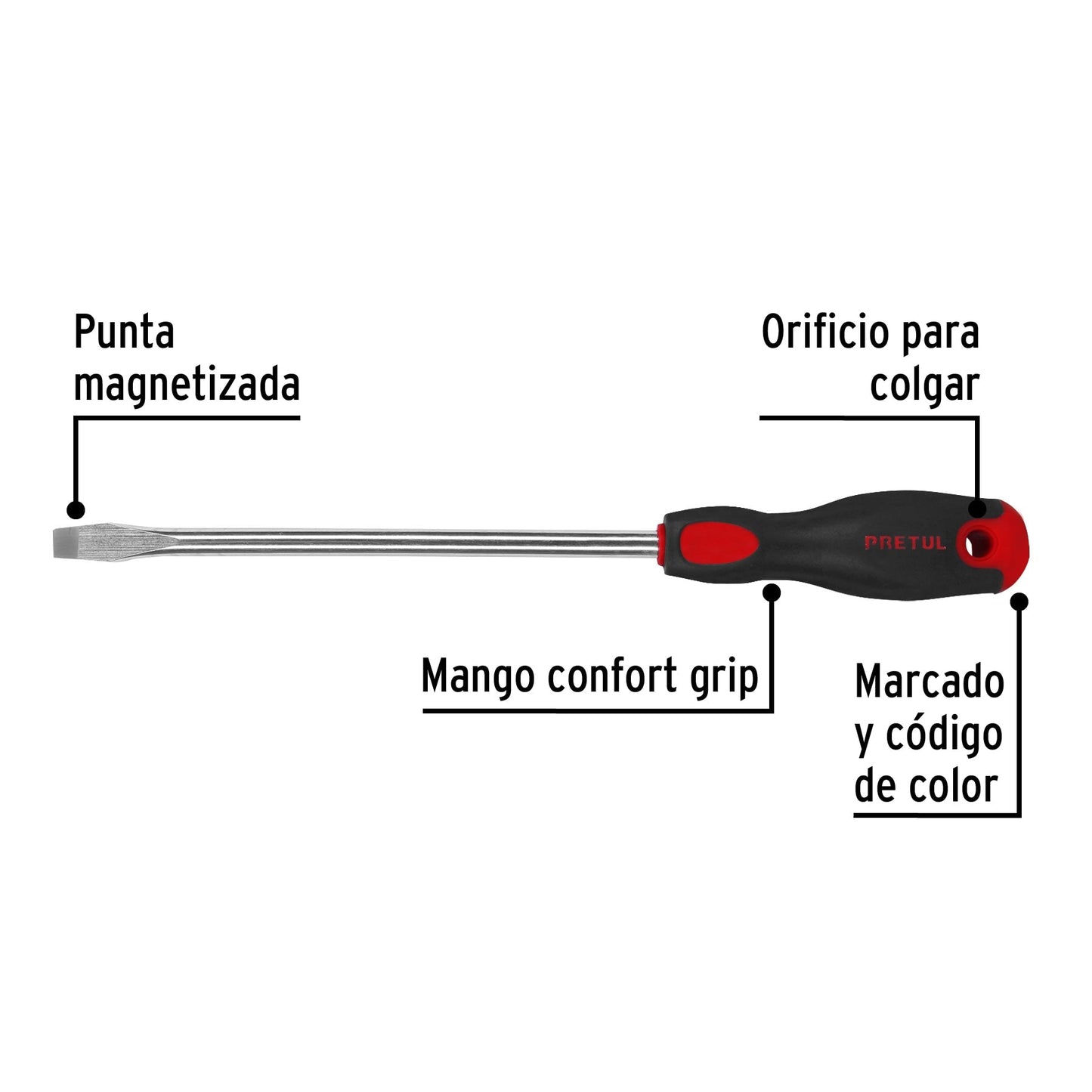Desarmador plano 3/8' x 8' mango Comfort Grip, Pretul | DR-3/8X8BP | 28080