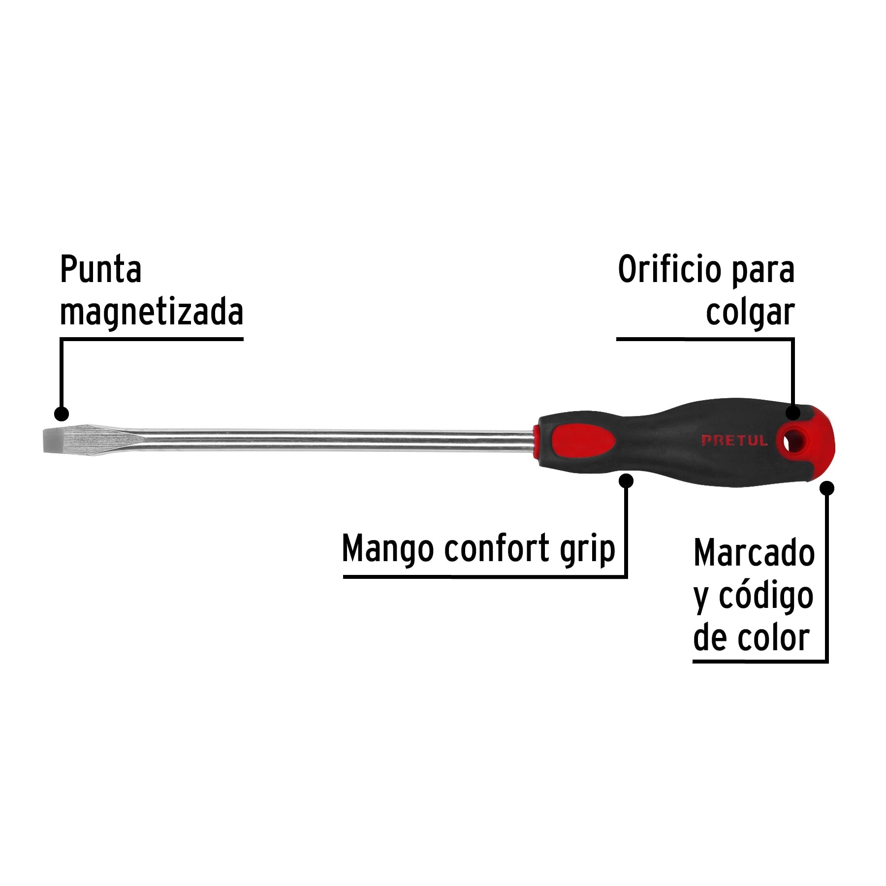 Desarmador plano 3/8' x 8' mango Comfort Grip, Pretul | DR-3/8X8BP | 28080