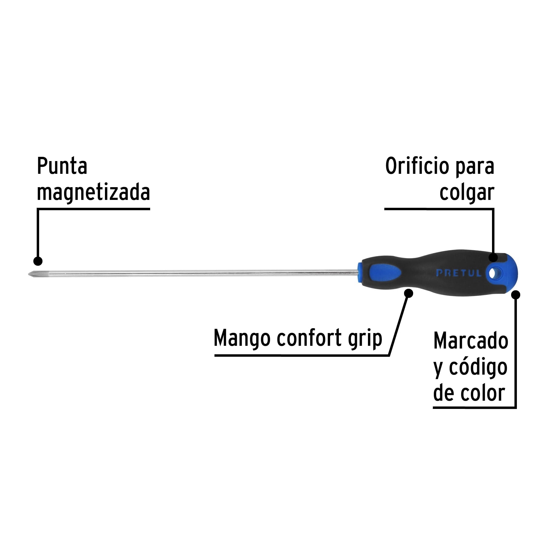 Desarmador de cruz 1/8' x 4' mango Comfort Grip, Pretul | DP-1/8X4BP | 28082