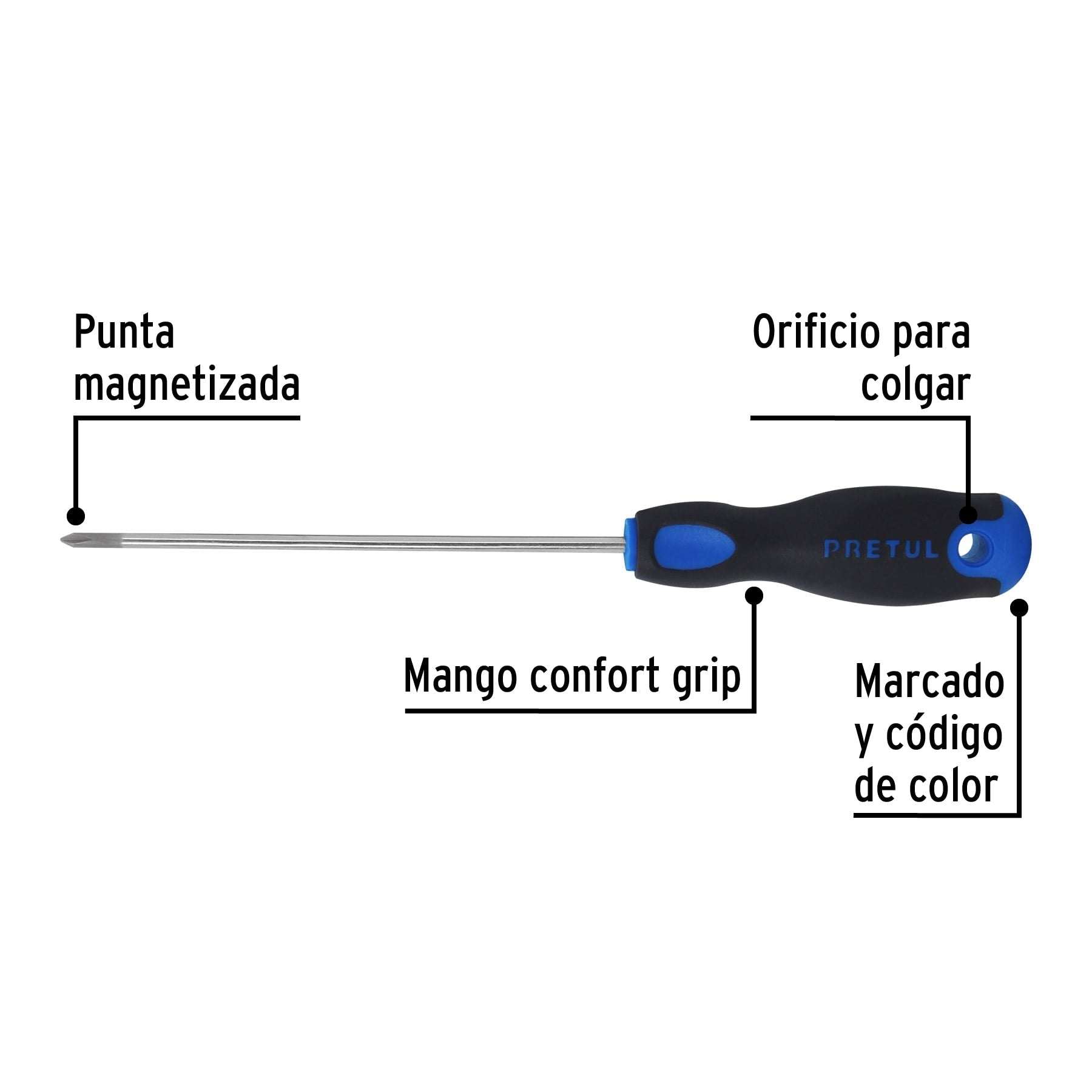 Desarmador de cruz 1/8' x 6' mango Comfort Grip, Pretul | DP-1/8X6BP | 28083
