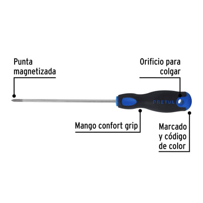 Desarmador de cruz 1/8' x 6' mango Comfort Grip, Pretul | DP-1/8X6BP | 28083