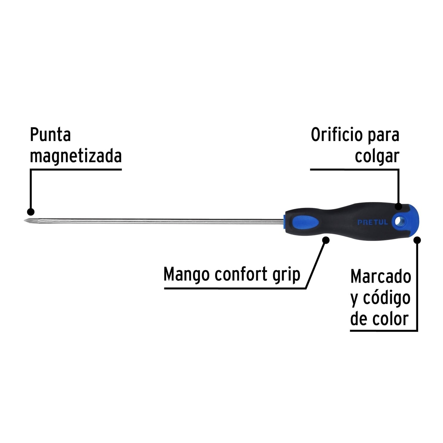 Desarmador de cruz 3/16' x 8' mango Comfort Grip, Pretul | DP-3/16X8BP | 28085