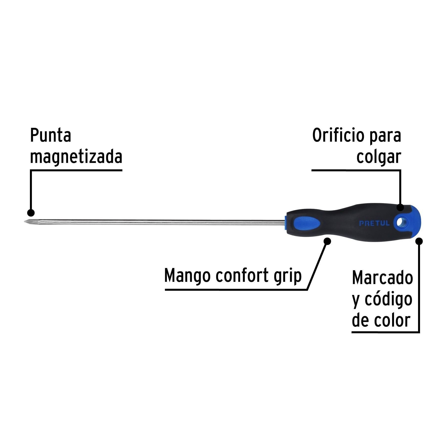 Desarmador de cruz 3/16' x 8' mango Comfort Grip, Pretul | DP-3/16X8BP | 28085