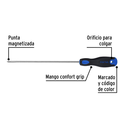 Desarmador de cruz 3/16' x 8' mango Comfort Grip, Pretul | DP-3/16X8BP | 28085