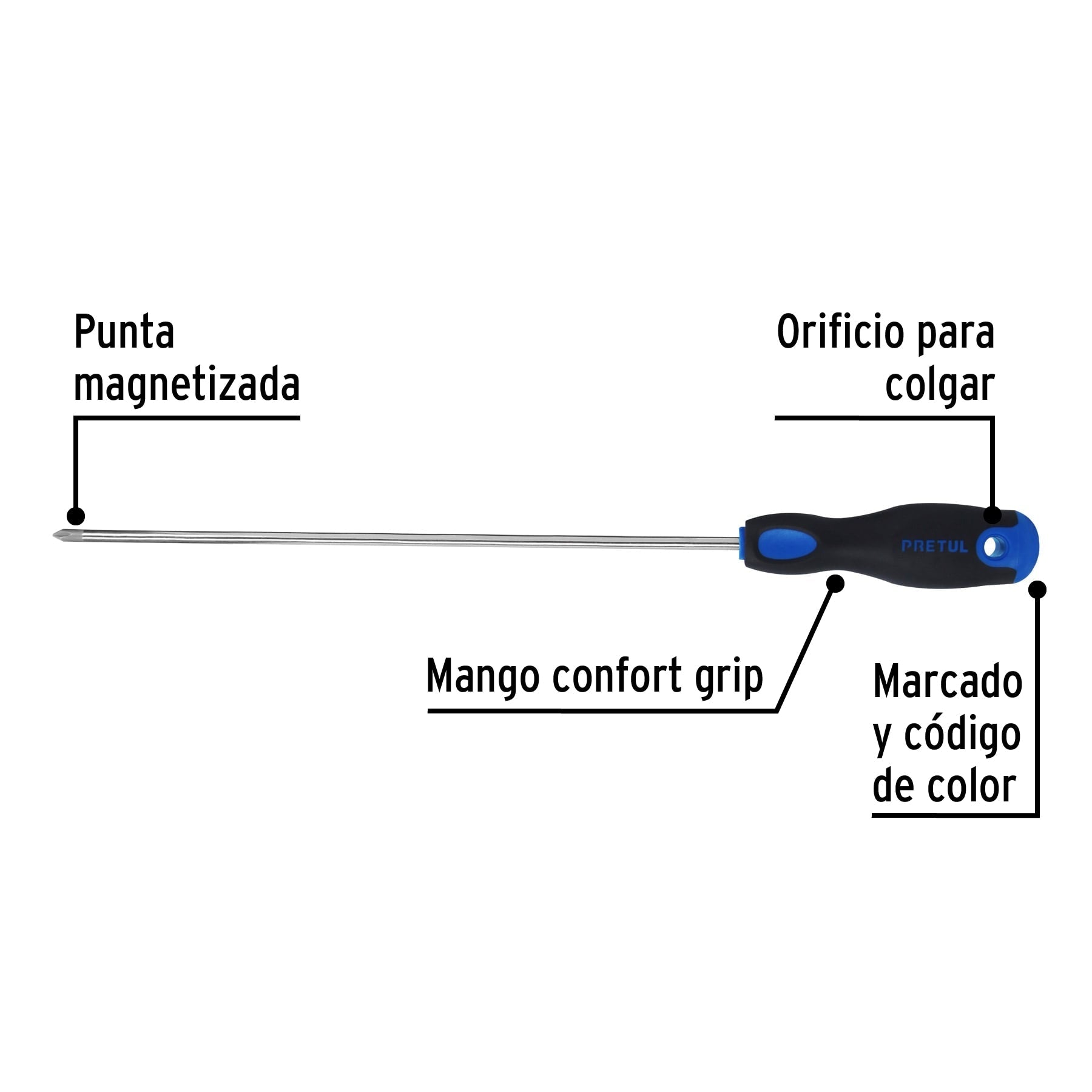 Desarmador de cruz 3/16' x 10' mango Comfort Grip, Pretul | DP-3/16X10BP | 28086