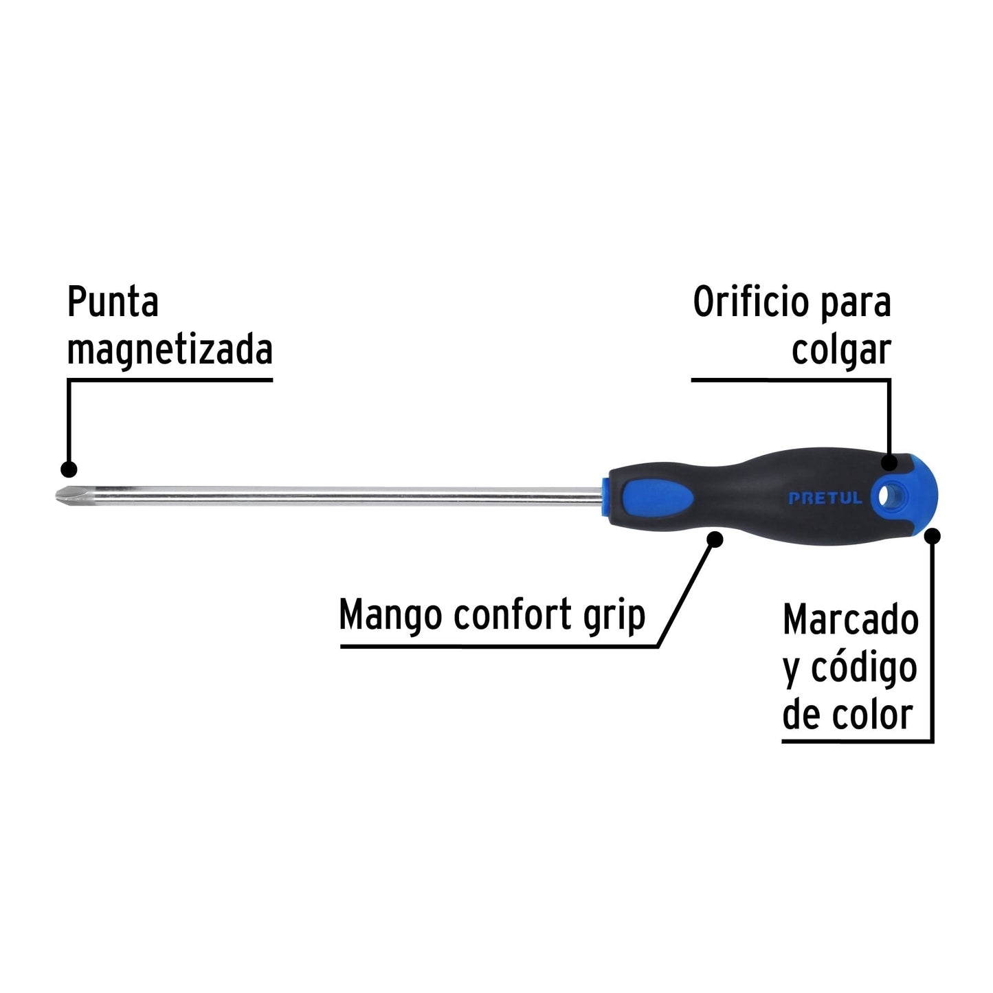Desarmador de cruz 5/16' x 8' mango Comfort Grip, Pretul | DP-5/16X8BP | 28088