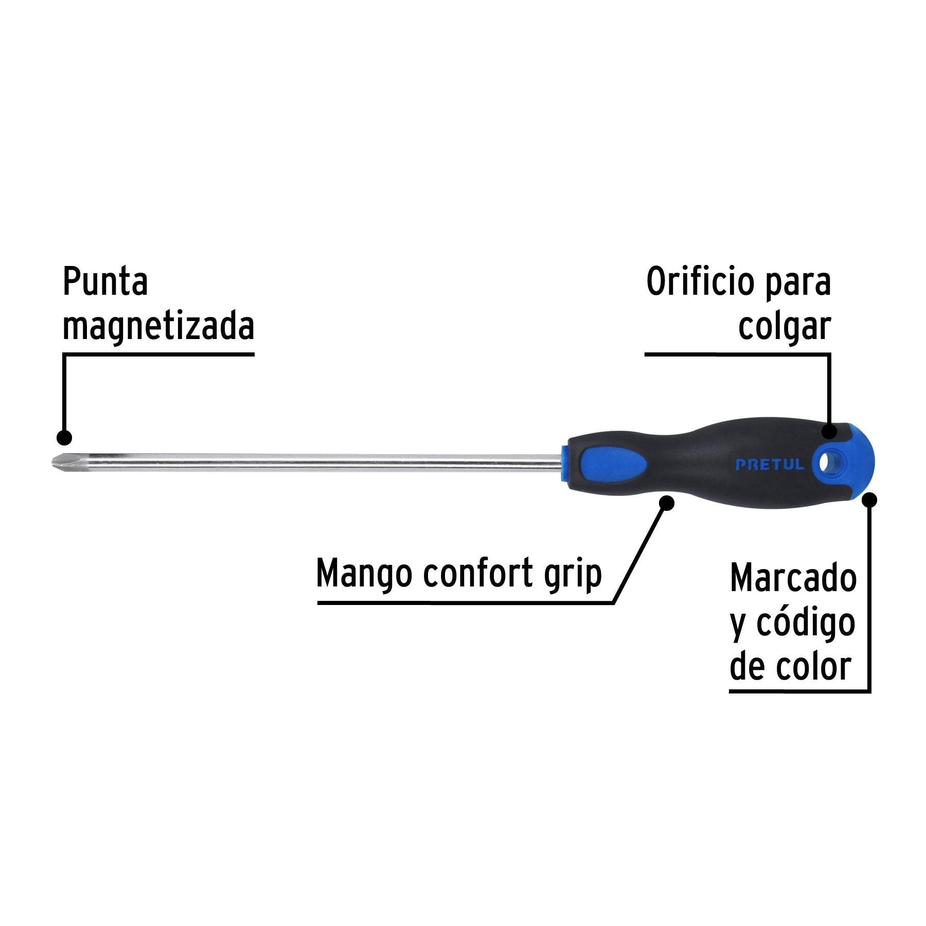 Desarmador de cruz 5/16' x 8' mango Comfort Grip, Pretul | DP-5/16X8BP | 28088