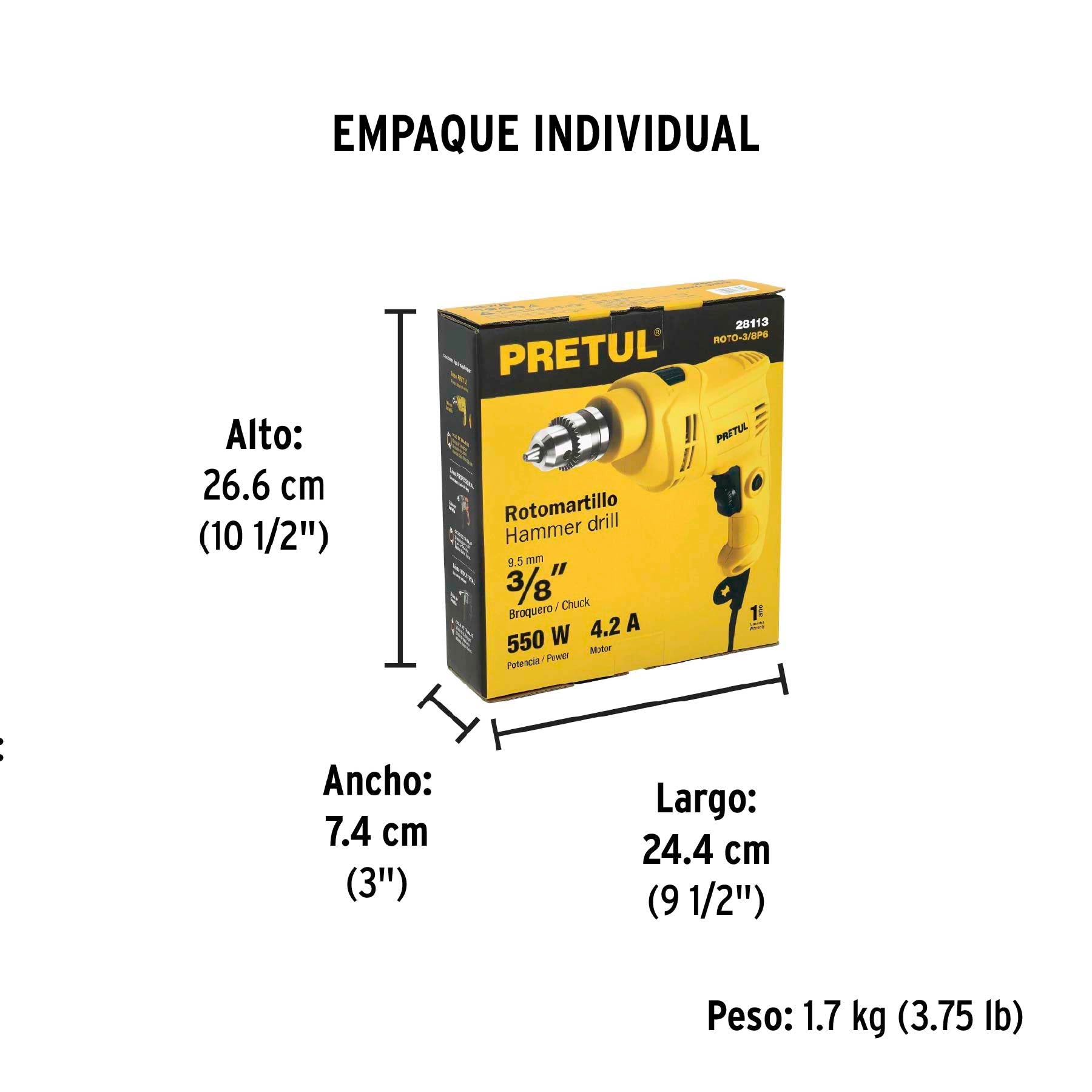 Rotomartillo 3/8', 550W, PRETUL | ROTO-3/8P6 | 28113