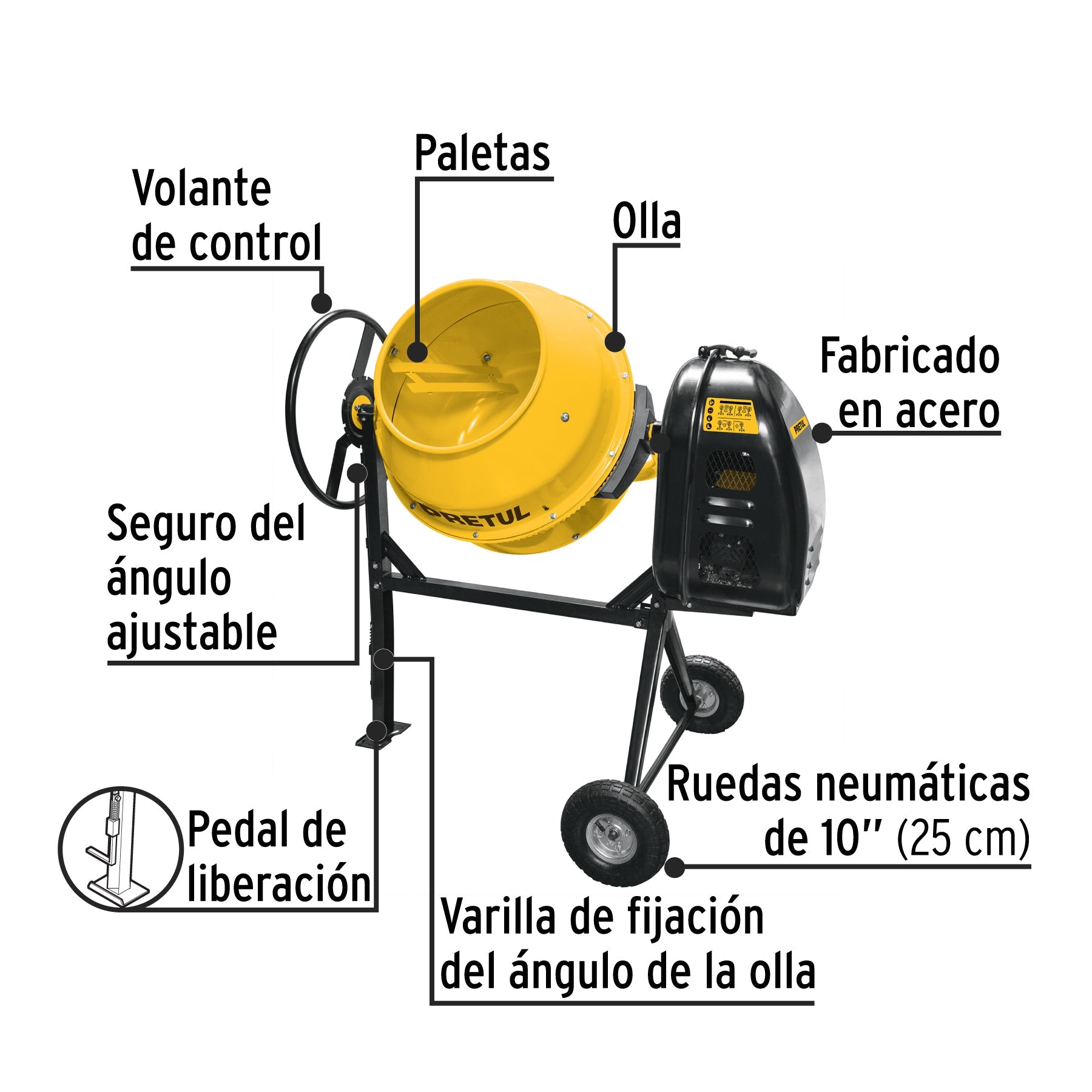 Revolvedora de concreto, a gasolina, 160 L, 1/2 saco, PRETUL | RECE-160P | 28147