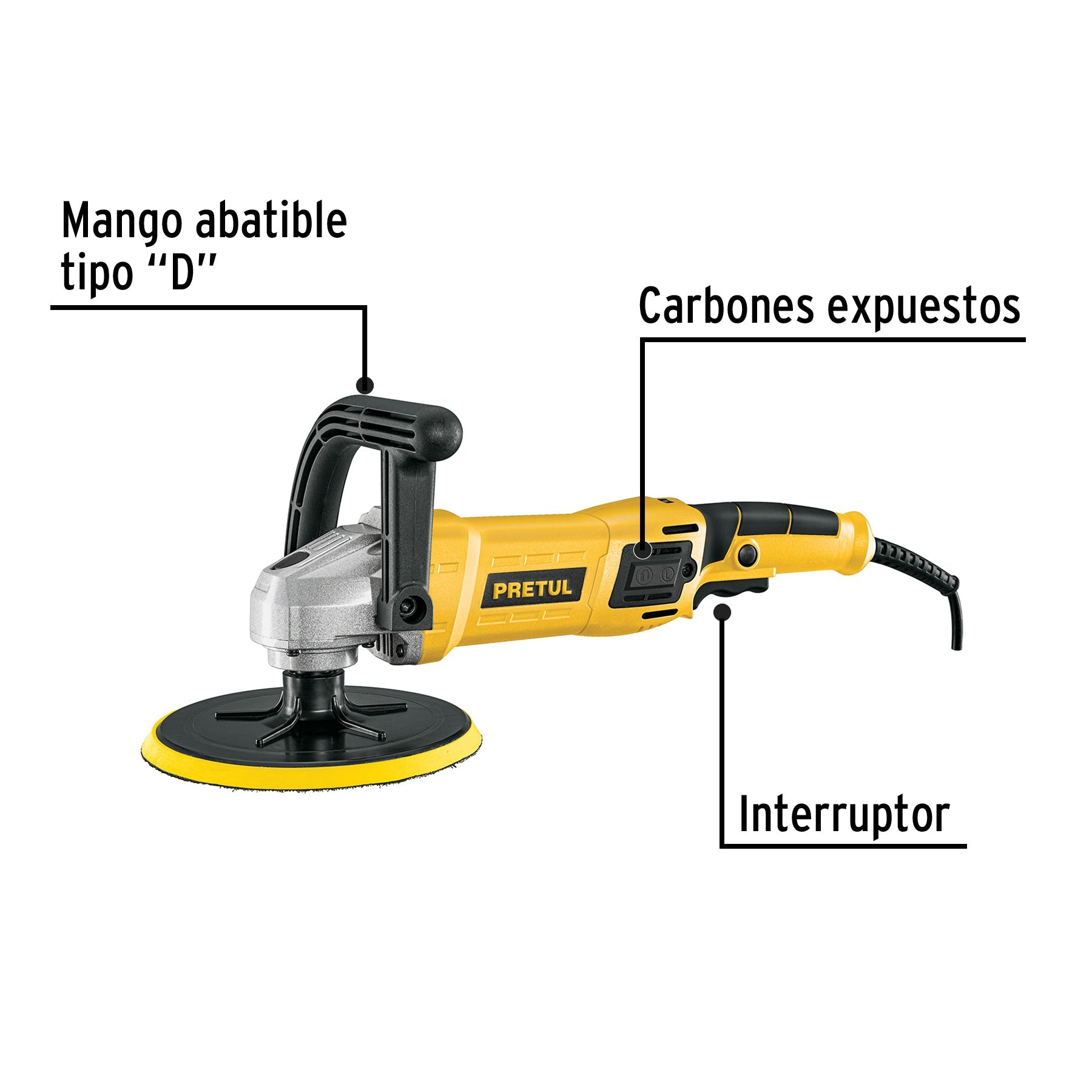 Pulidora velocidad variable 7' 1200W, c/accesorios, PRETUL | PULA-7P | 28151