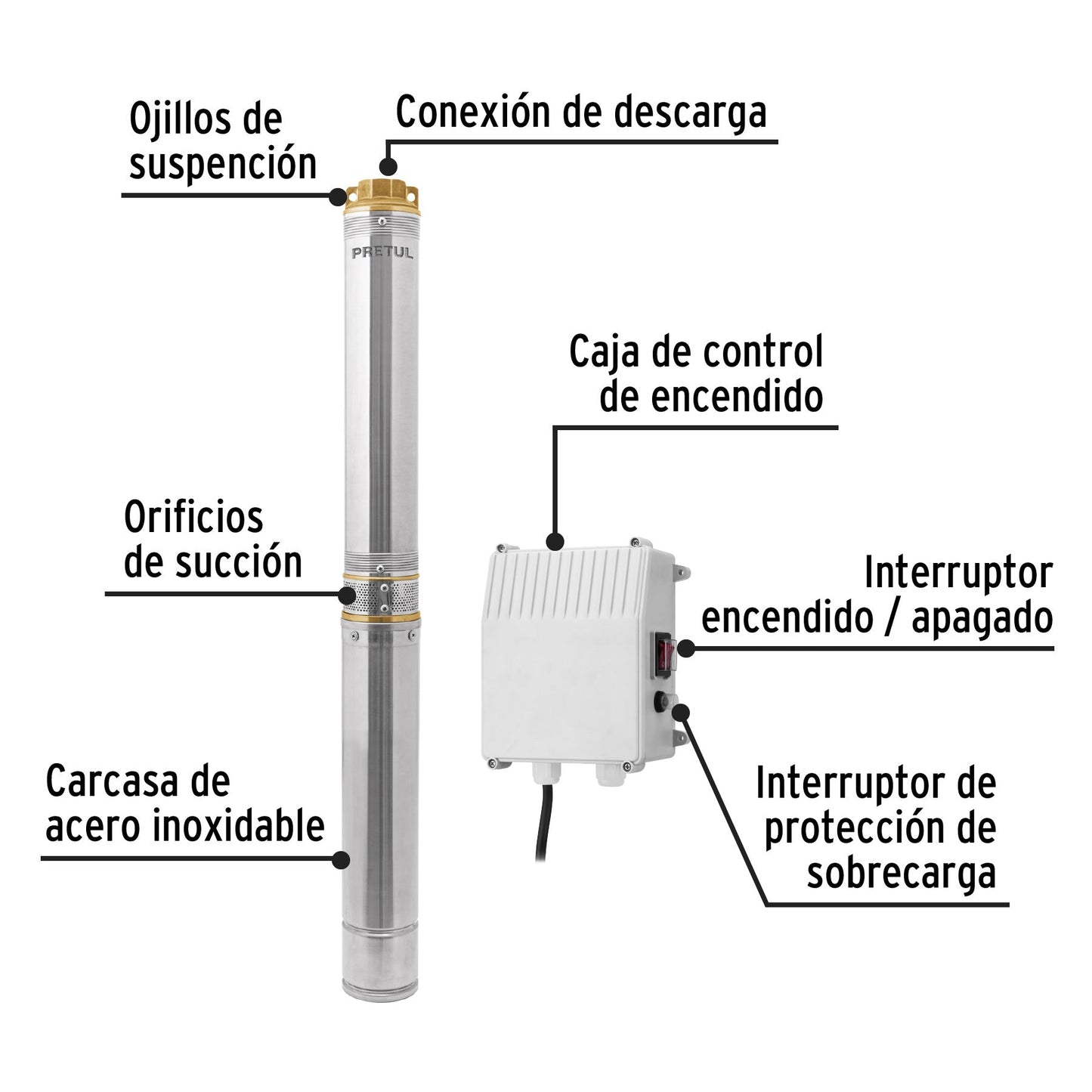 Bomba sumergible tipo bala, 2HP, uso agrícola, PRETUL | BOS-2LMP | 28201