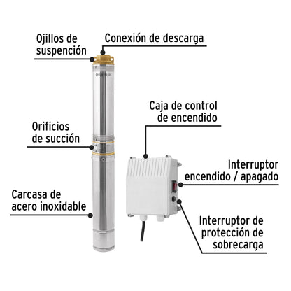 Bomba sumergible tipo bala, 1-1/2HP, uso agrícola, PRETUL | BOS-1-1/2LMP | 28202
