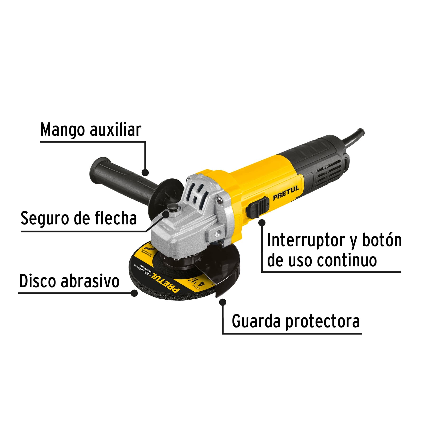 Esmeriladora angular 4-1/2', 550W, PRETUL | ESMA-4-1/2P5 | 28236