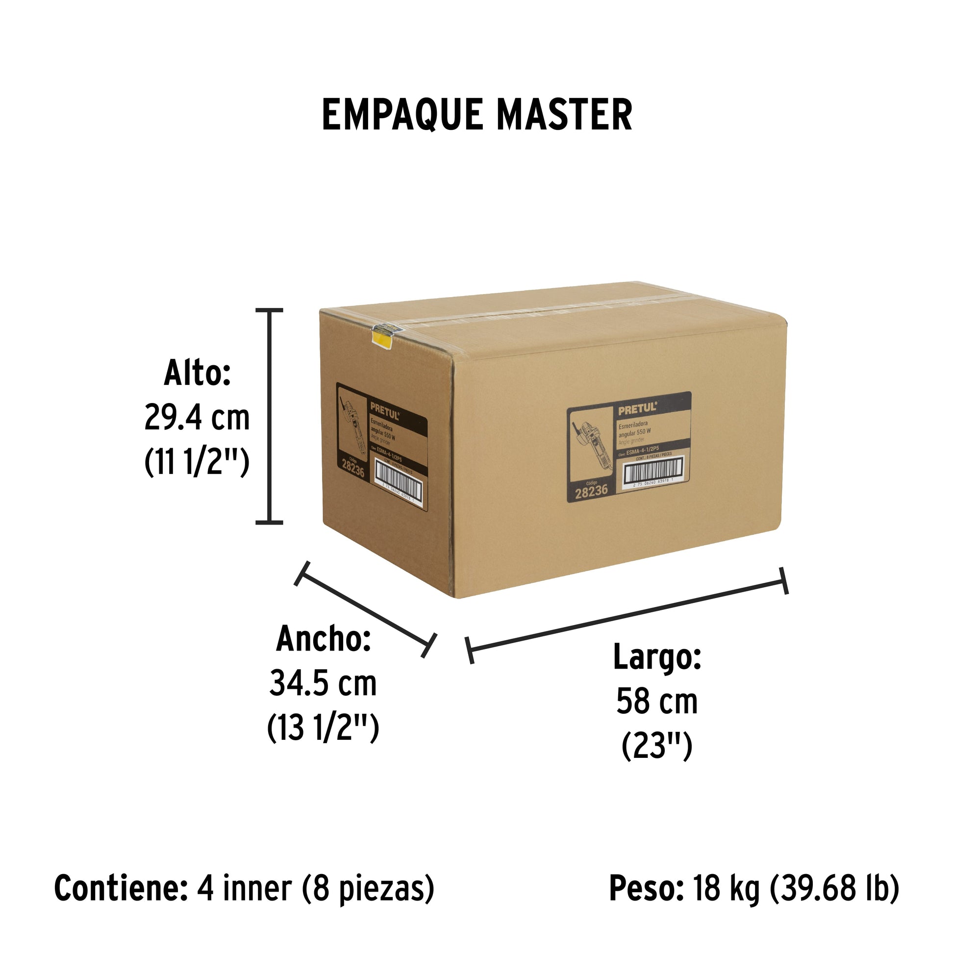 Esmeriladora angular 4-1/2', 550W, PRETUL | ESMA-4-1/2P5 | 28236