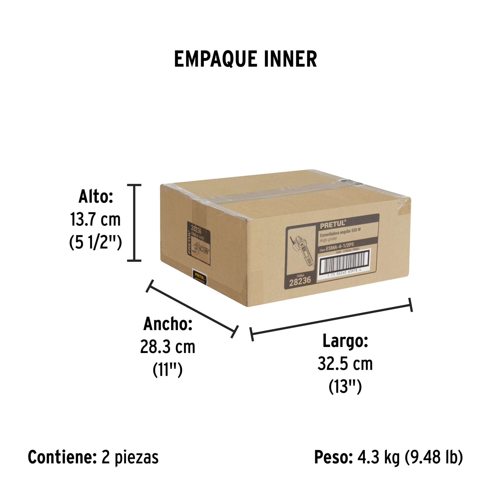 Esmeriladora angular 4-1/2', 550W, PRETUL | ESMA-4-1/2P5 | 28236