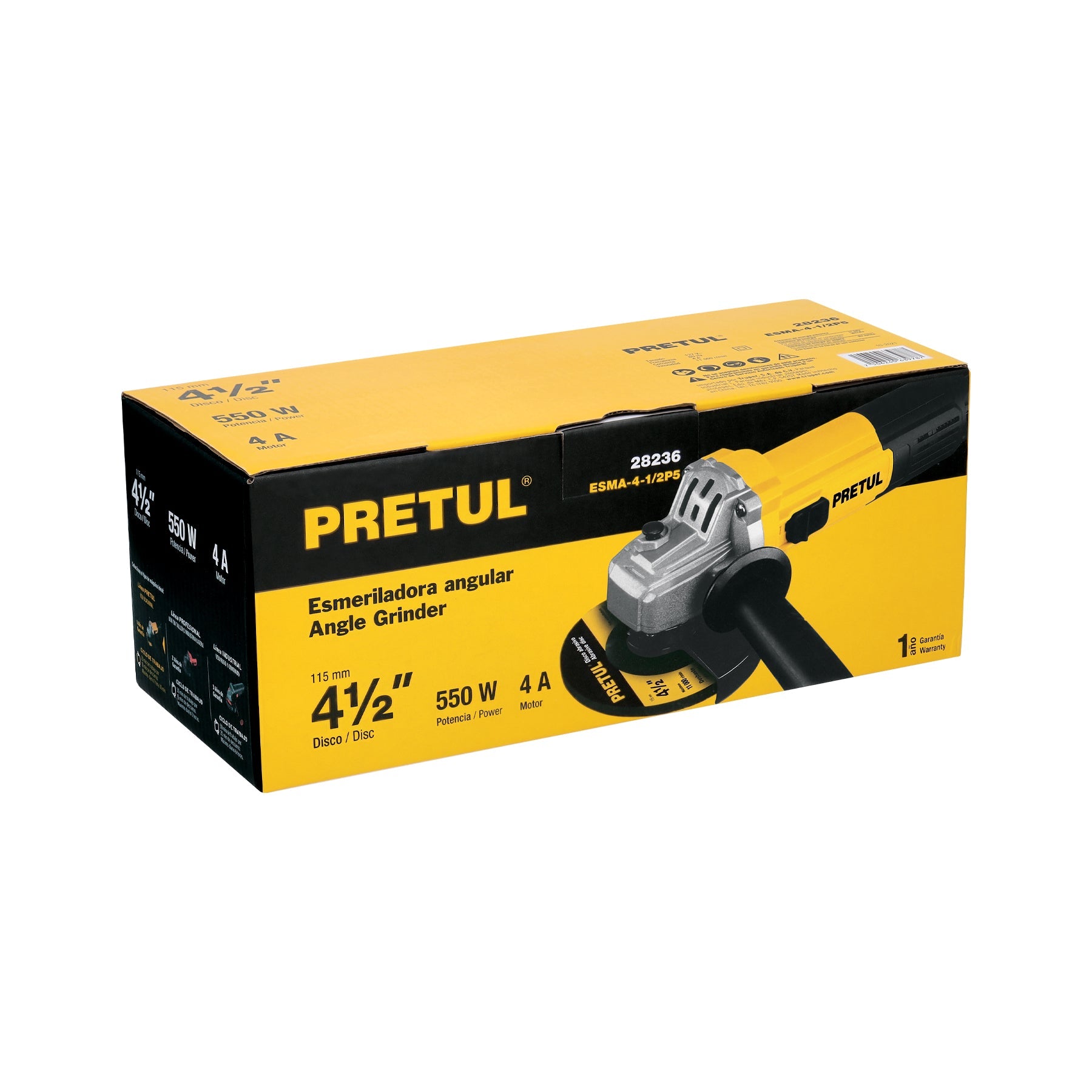 Esmeriladora angular 4-1/2', 550W, PRETUL | ESMA-4-1/2P5 | 28236