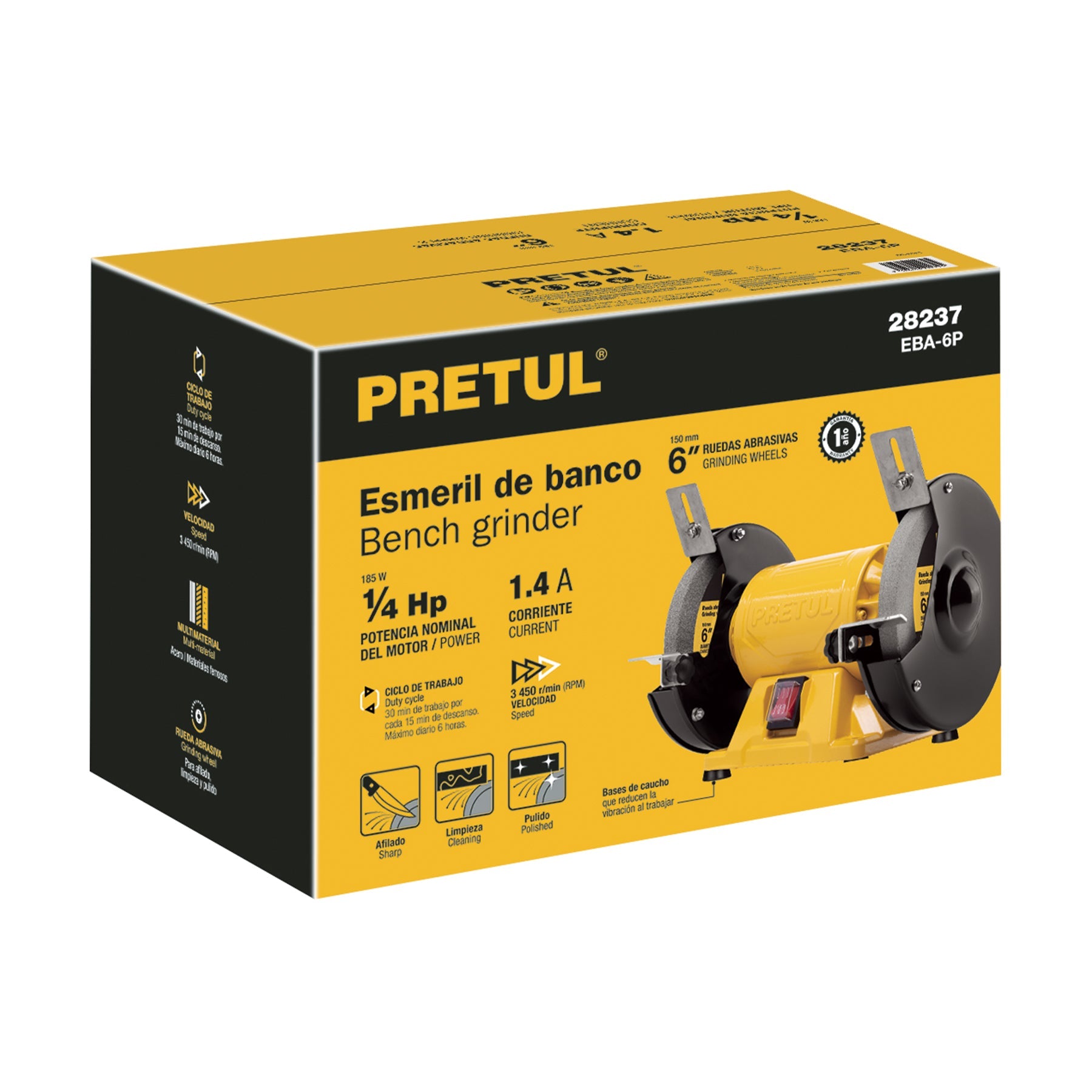 Esmeril de banco de 6' de 1/4 HP (185 W), Pretul | EBA-6P | 28237