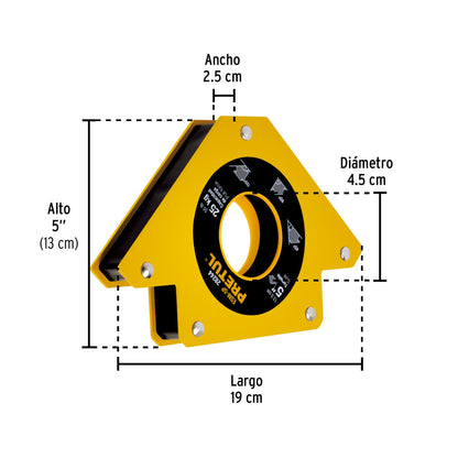 Escuadra magnética p/soldar, 5', capacidad 25 kg, PRETUL | ESM-5P | 28244