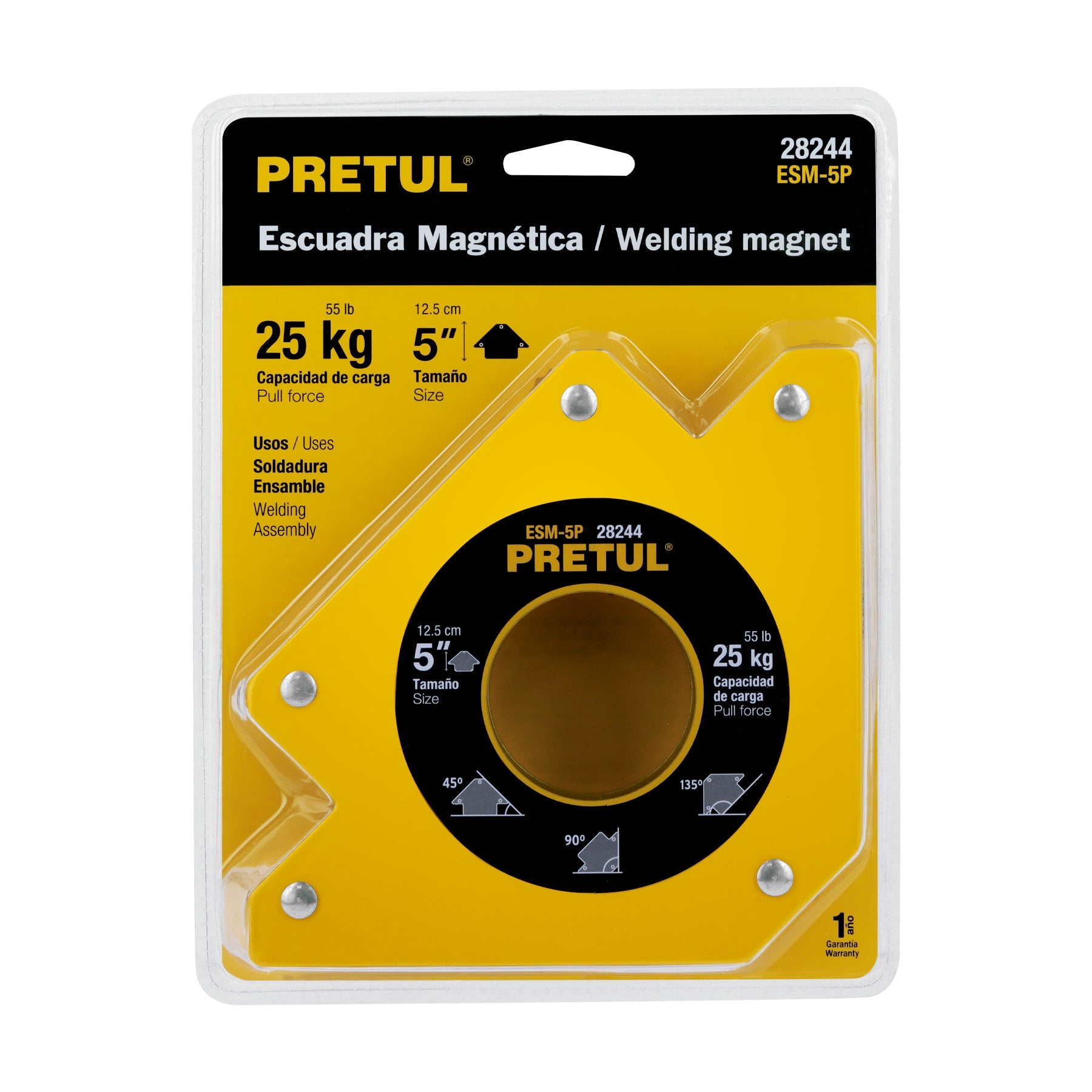 Escuadra magnética p/soldar, 5', capacidad 25 kg, PRETUL | ESM-5P | 28244