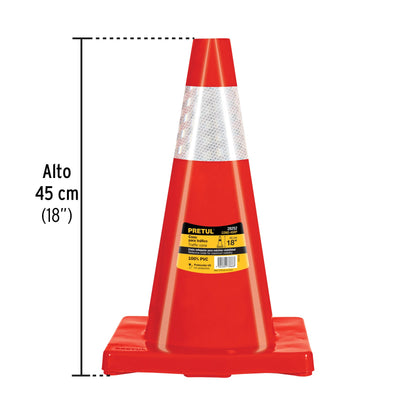 Cono de precaución de 45 cm de PVC con reflejante, Pretul | CONO-45RP | 28252