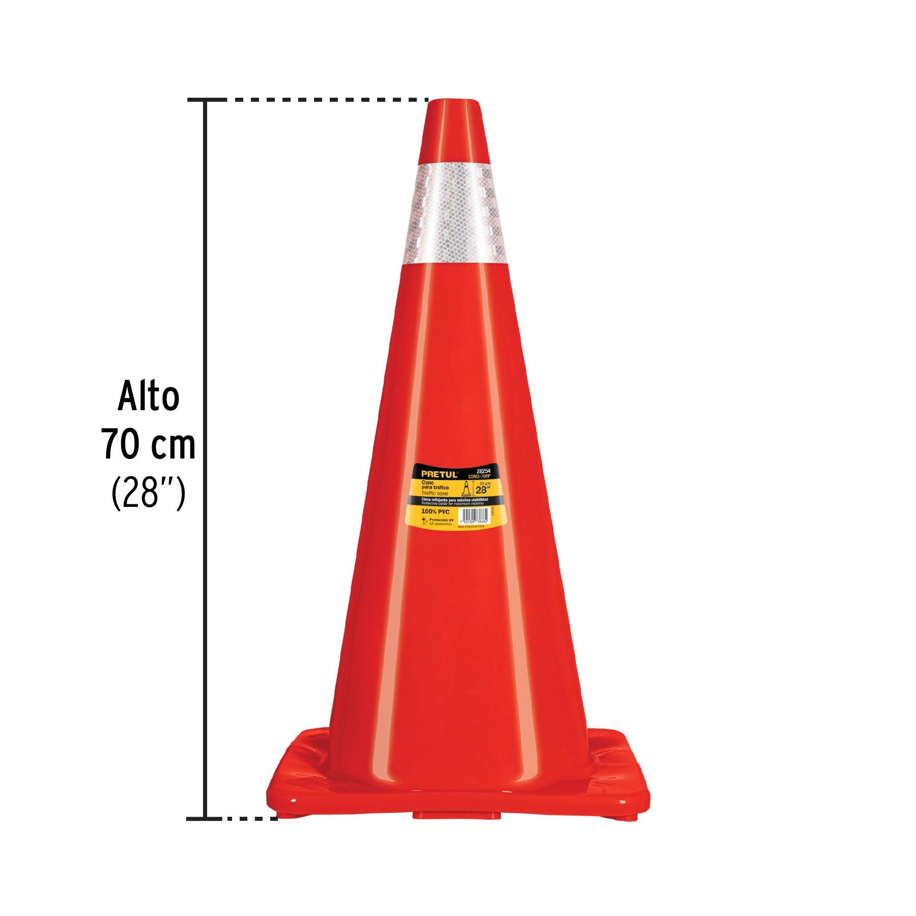 Cono de precaución de 70 cm de PVC con reflejante, Pretul | CONO-70RP | 28254