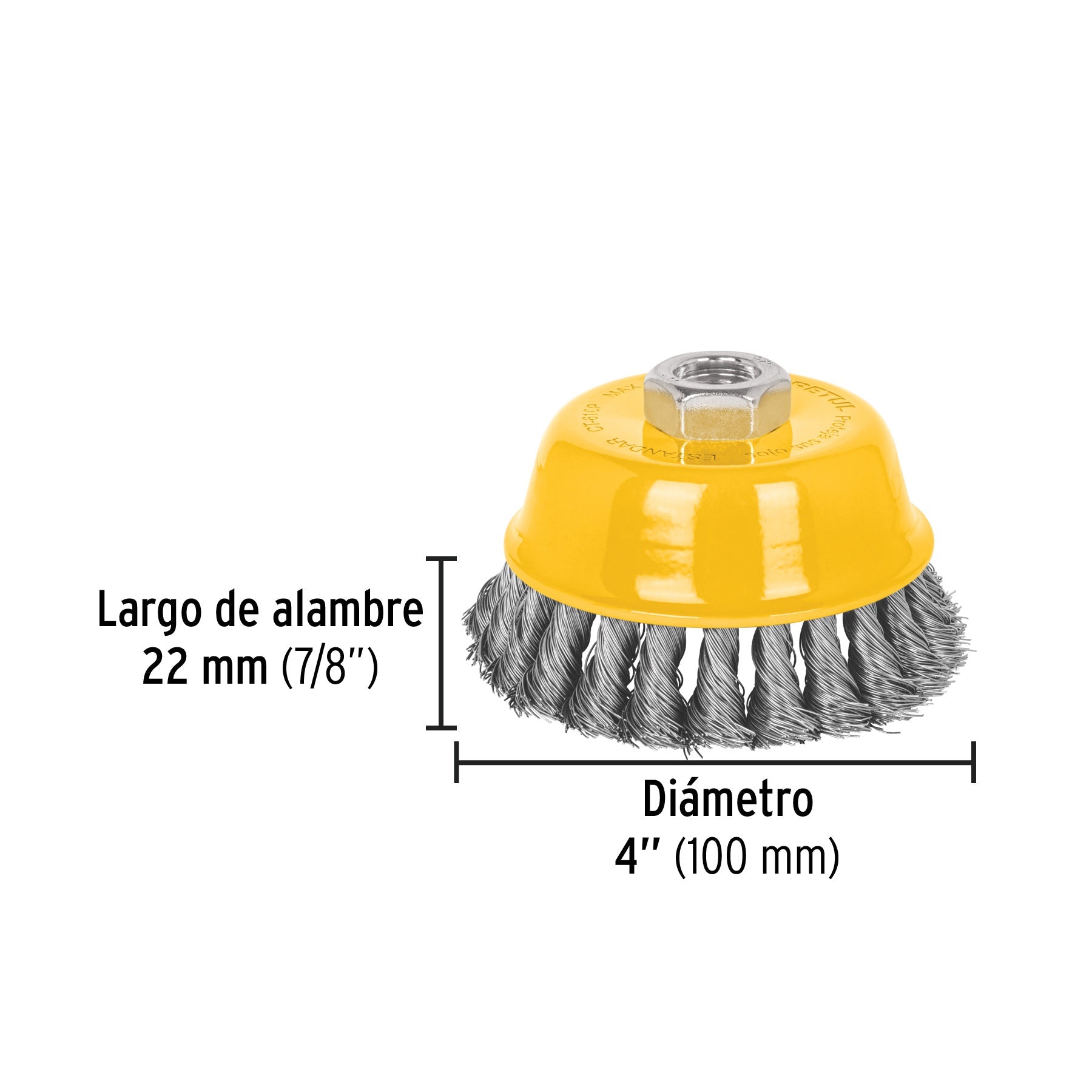 Carda copa 4' alambre trenzado fino, eje 5/8'-11, Pretul | CT-610P | 28258