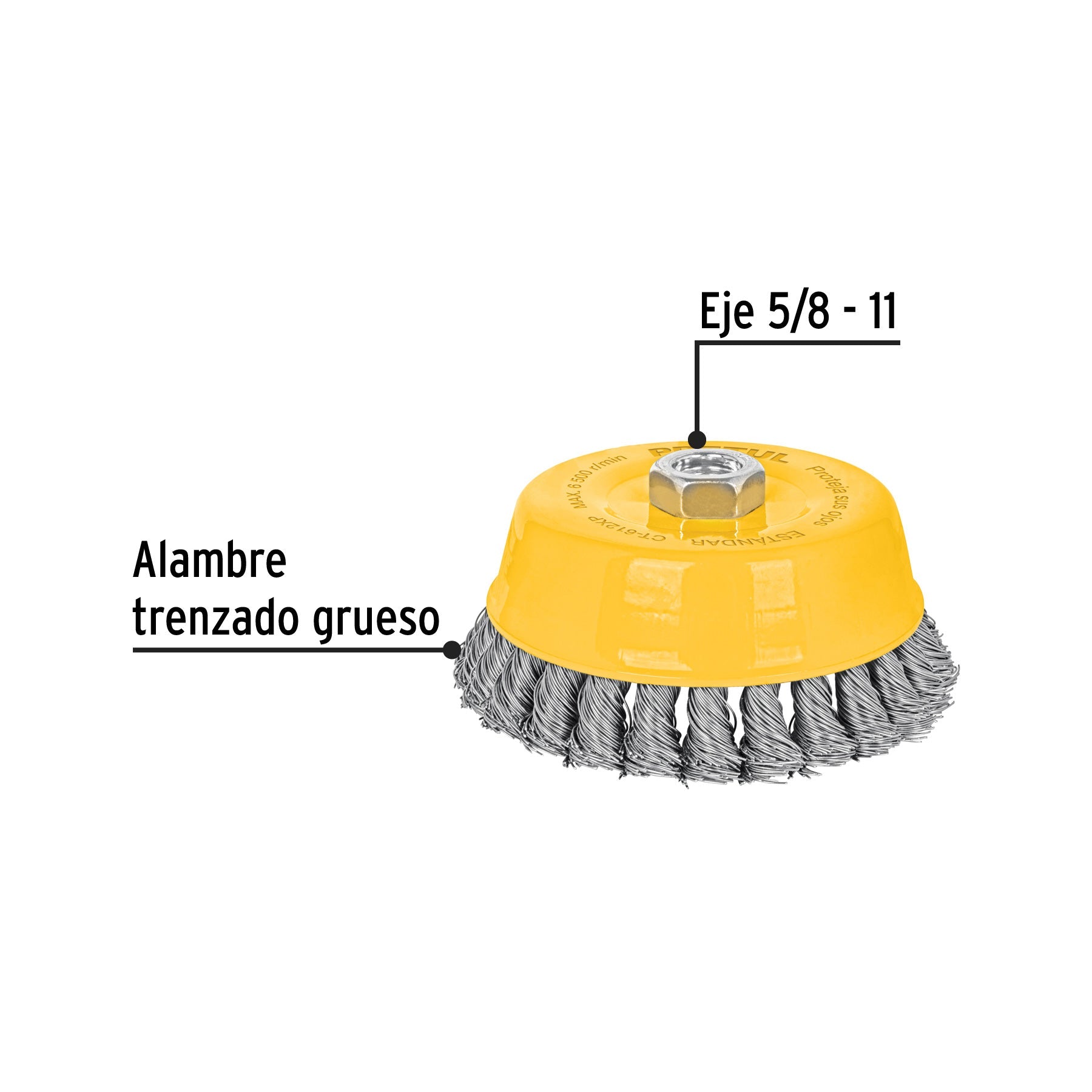 Carda copa 5' alambre trenzado grueso, eje 5/8'-11, Pretul | CT-612XP | 28261