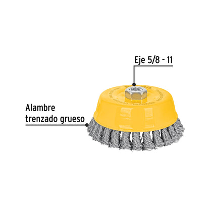 Carda copa 5' alambre trenzado grueso, eje 5/8'-11, Pretul | CT-612XP | 28261