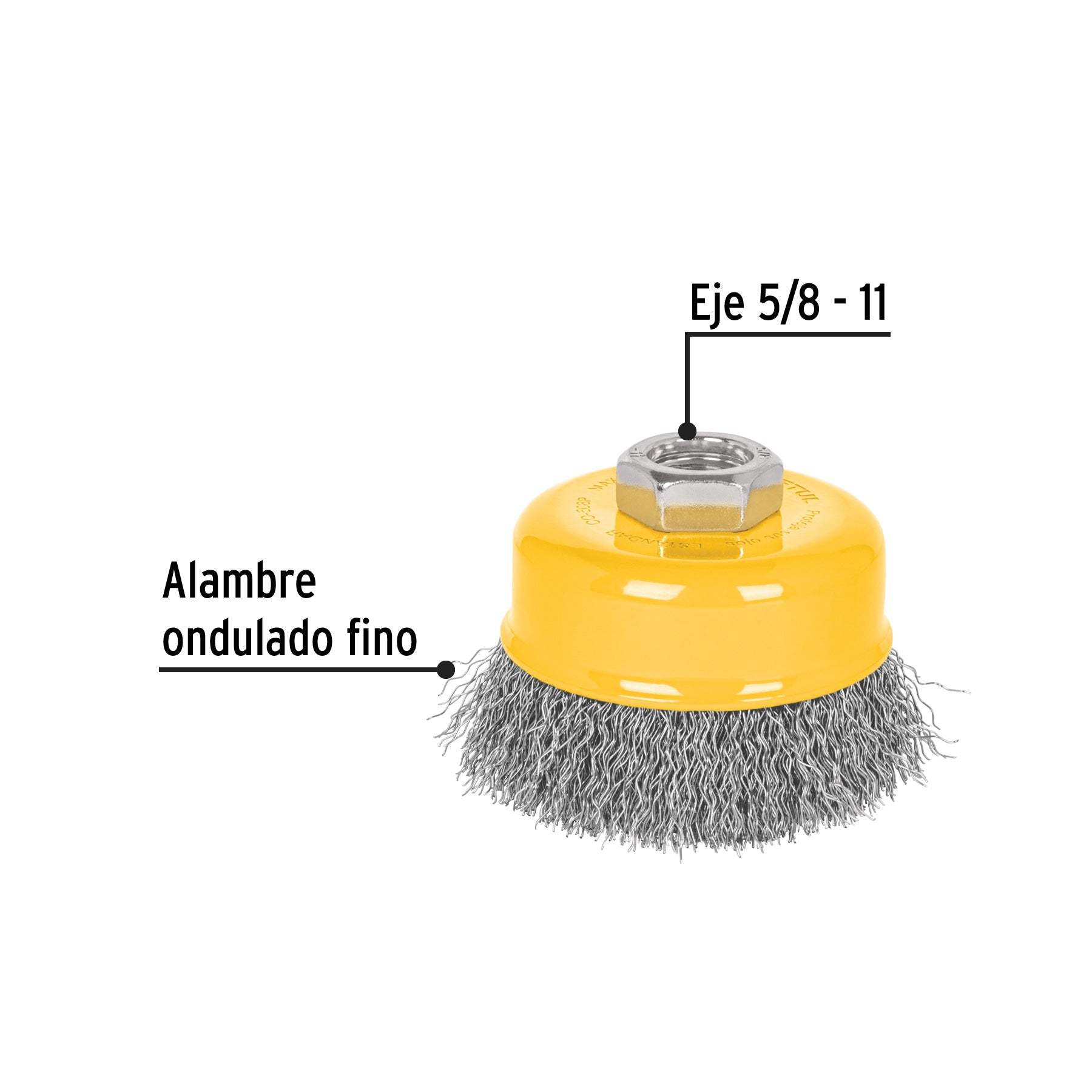 Carda copa 3' alambre ondulado fino, eje 5/8'-11, Pretul | CO-508P | 28262