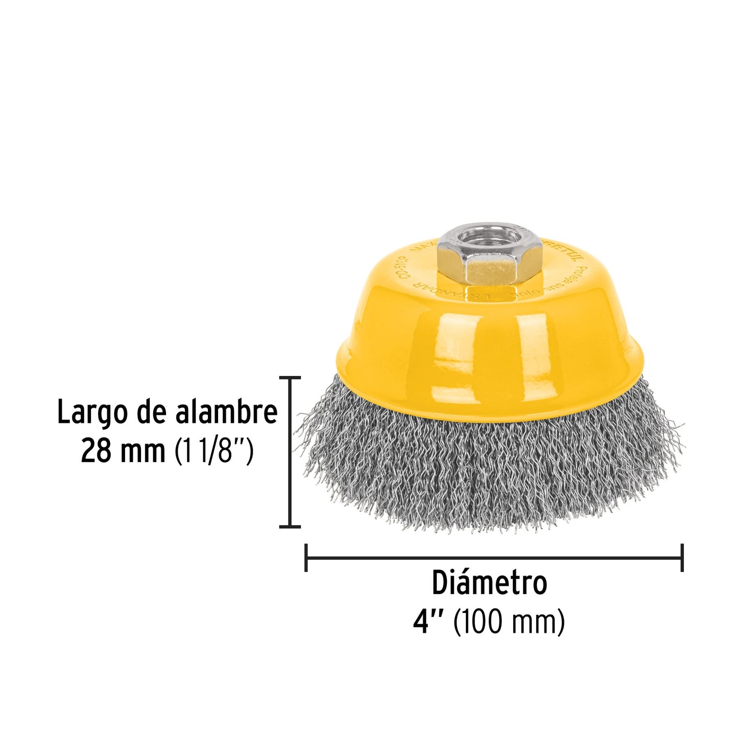 Carda copa 4' alambre ondulado fino, eje 5/8'-11, Pretul | CO-510P | 28263