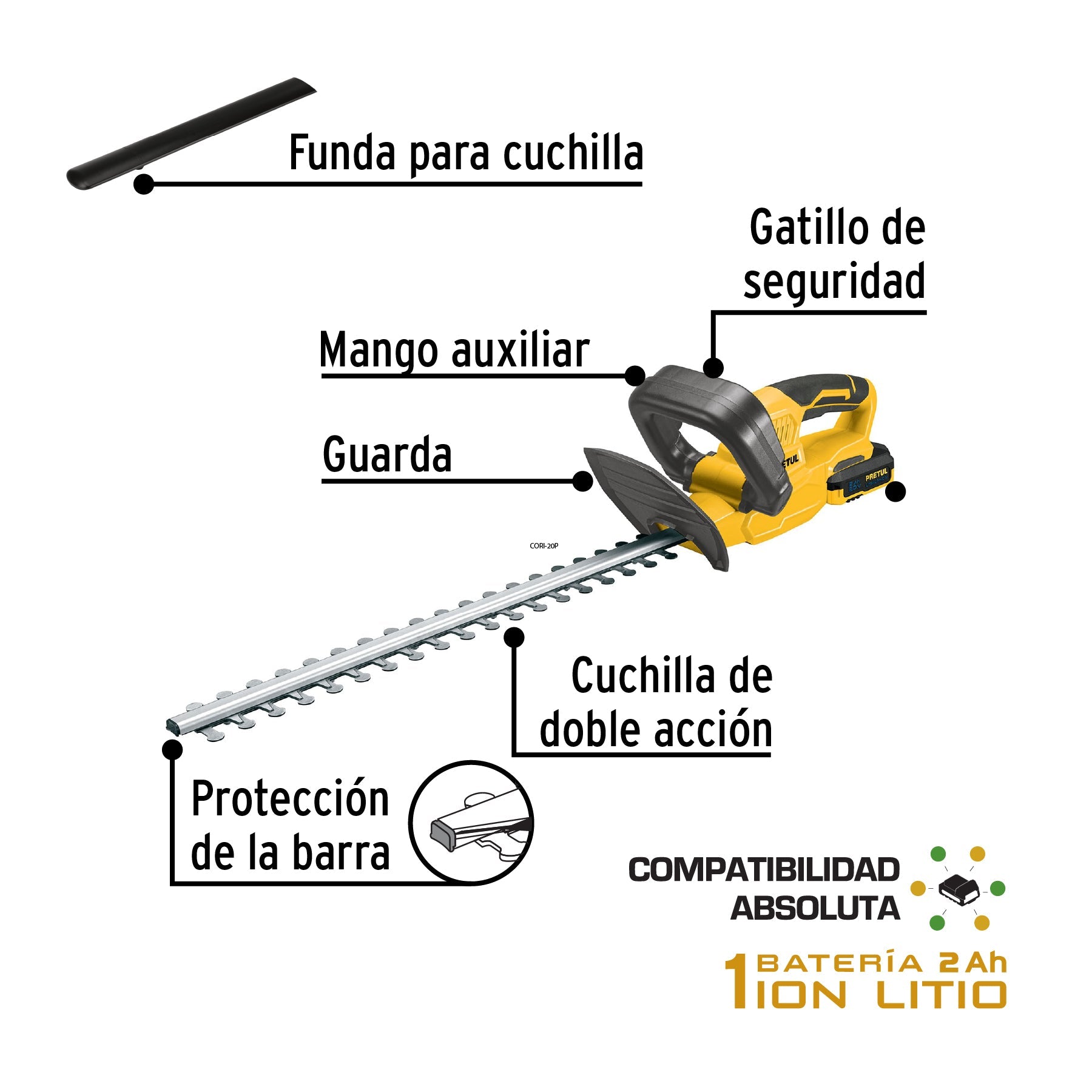 Cortasetos inalámbrico 20V, 1 batería 2Ah, 1 carg. PRETUL | CORI-20P | 28273