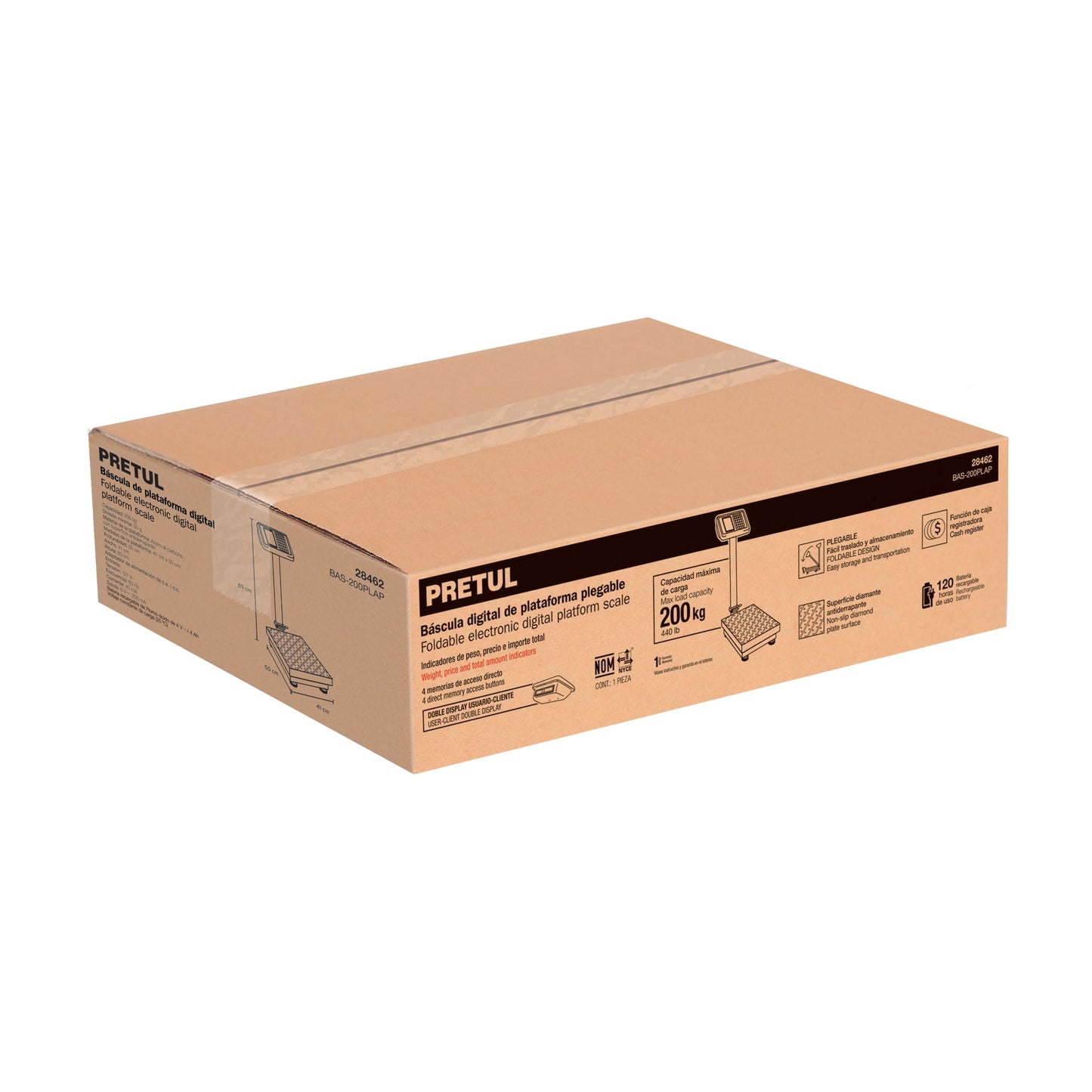 Báscula electrónica de plataforma, plegable, 200 kg. Pretul | BAS-200PLAP | 28462