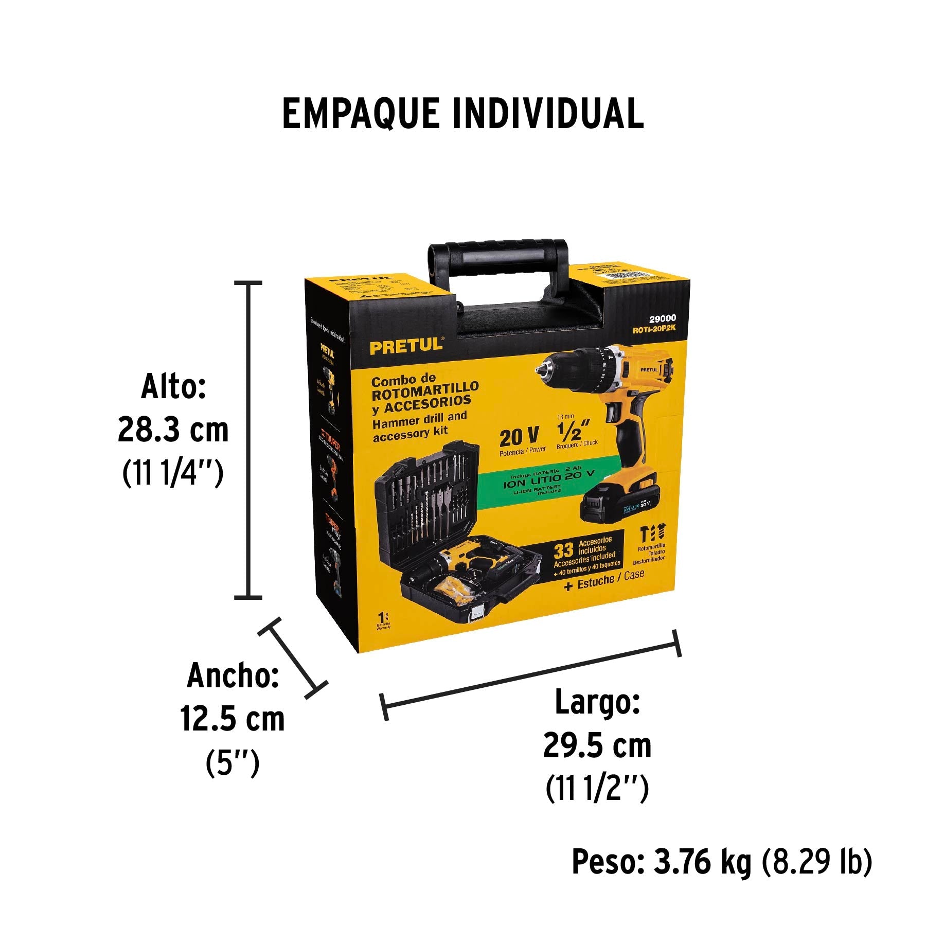 Kit rotomartillo 1/2', 20V, 32 accesorios, PRETUL | ROTI-20P2K | 29000