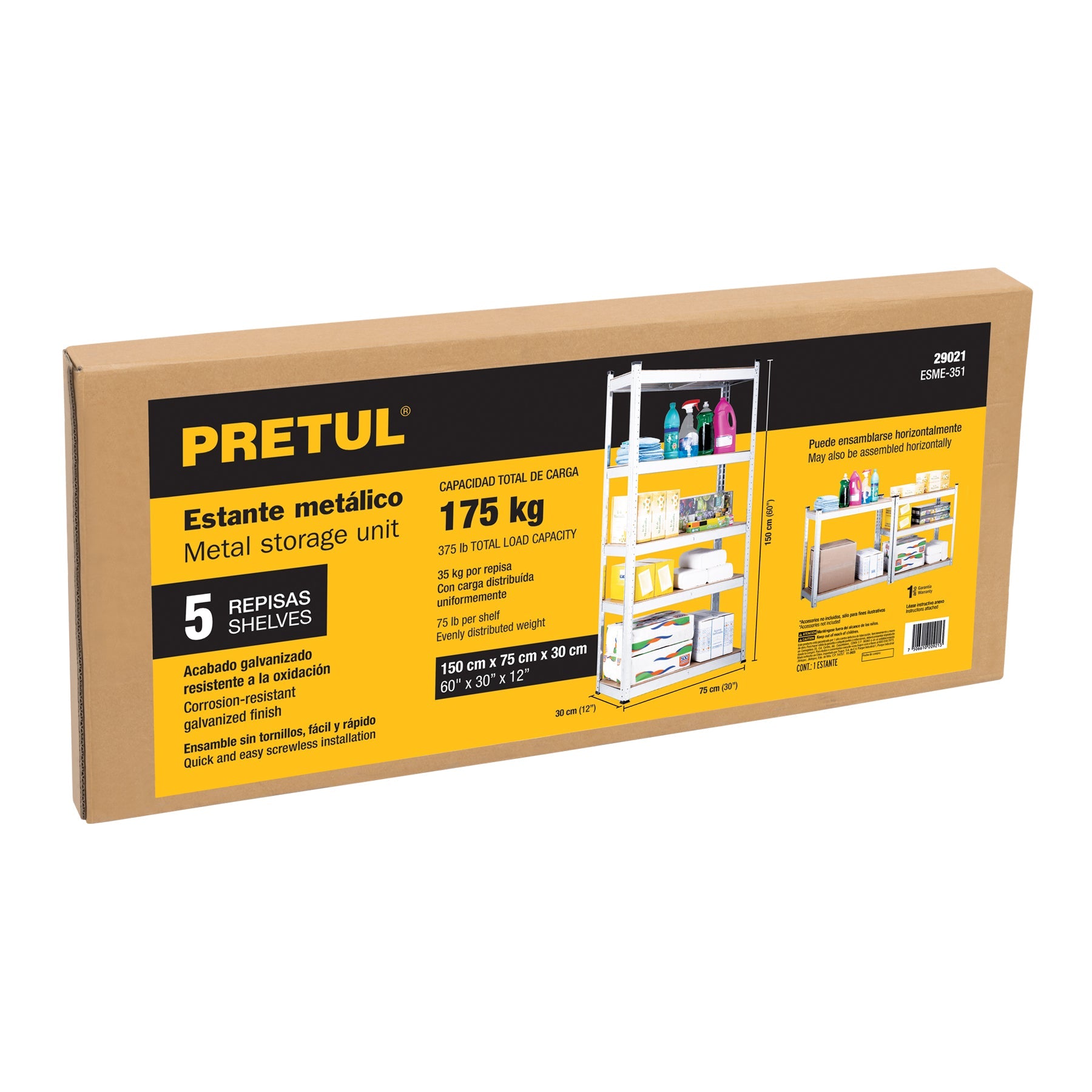 Estante metálico 5 repisas MDF cap. 35 Kg,150x30x75, PRETUL | ESME-351 | 29021