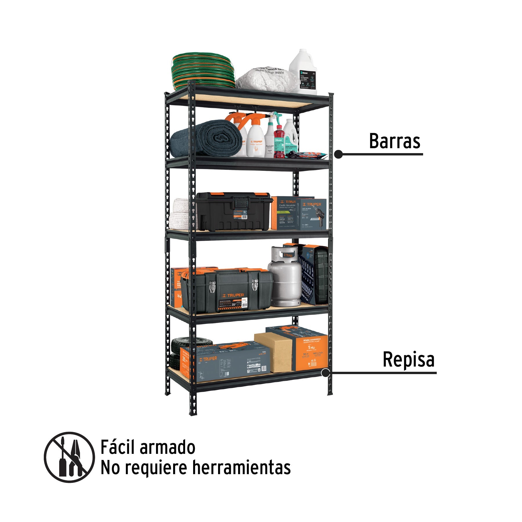 Estante metálico 5 repisas MDP cap. 60 Kg,180x45x90, PRETUL | ESME-601 | 29023