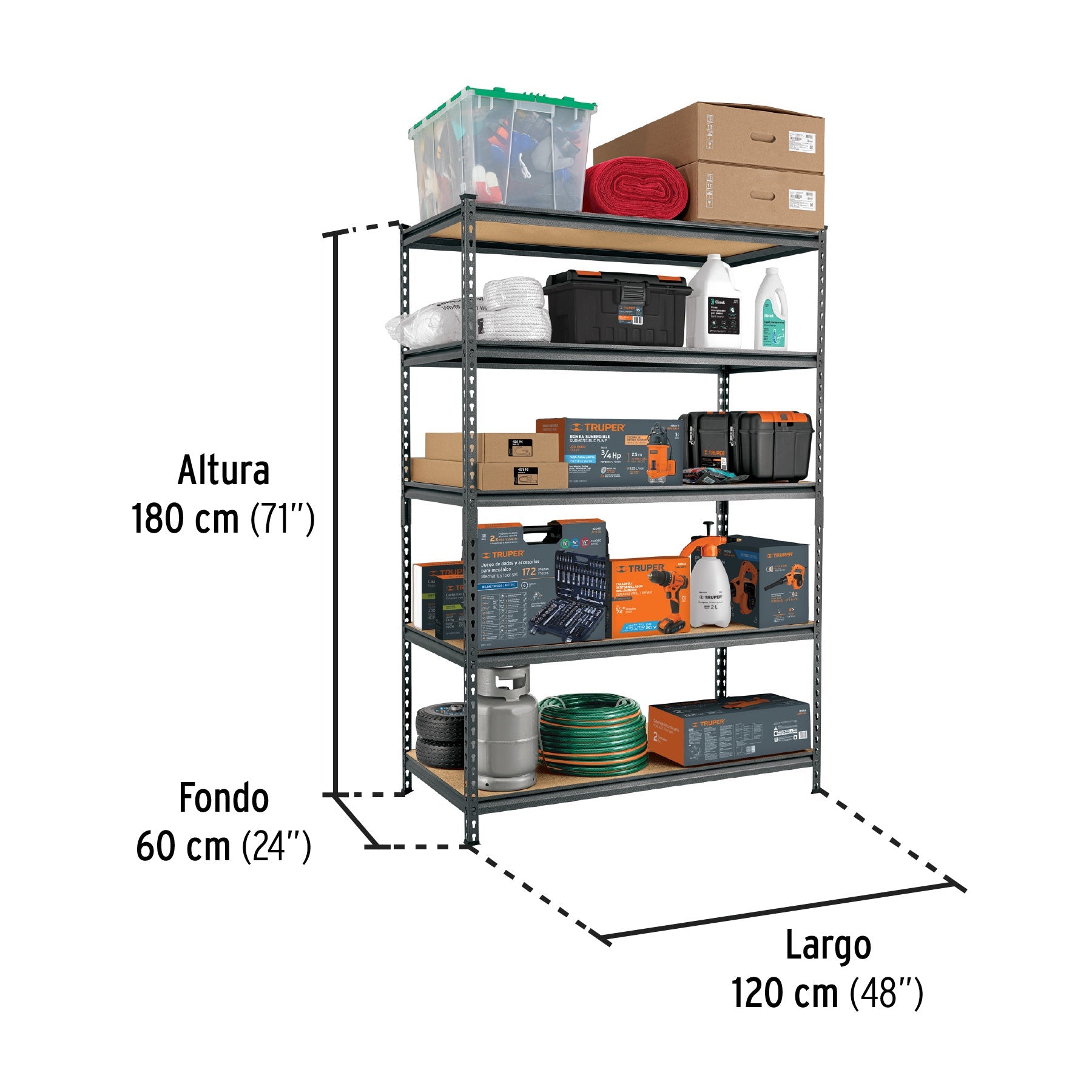 Estante metálico 5 repisas MDP cap. 60 Kg,180x60x120, PRETUL | ESME-602 | 29024