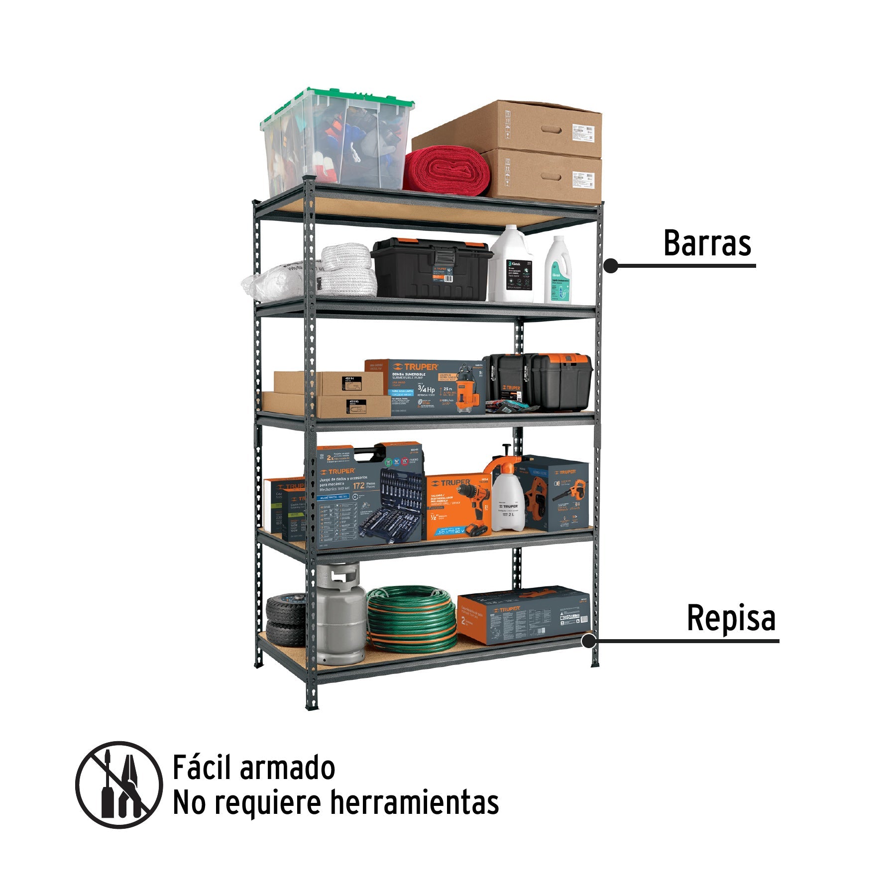 Estante metálico 5 repisas MDP cap. 60 Kg,180x60x120, PRETUL | ESME-602 | 29024
