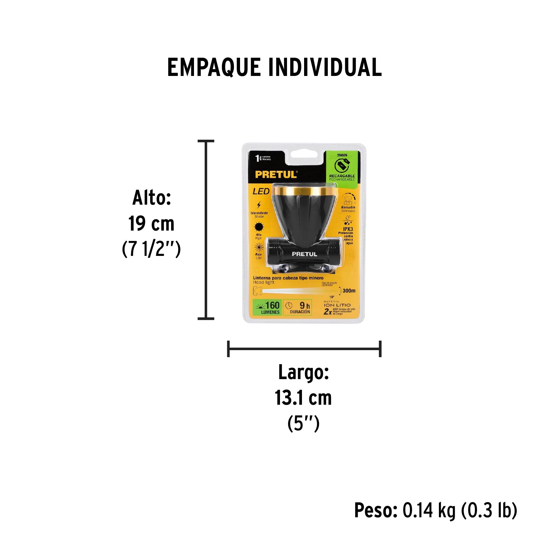 Linterna de minero LED 160 lm recargable, PRETUL | LI-CA-125RP | 29089