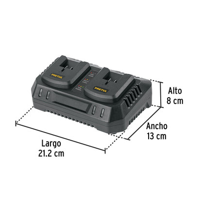 Cargador dual de baterías de ion litio 20V, PRETUL | CARD-20P | 29919