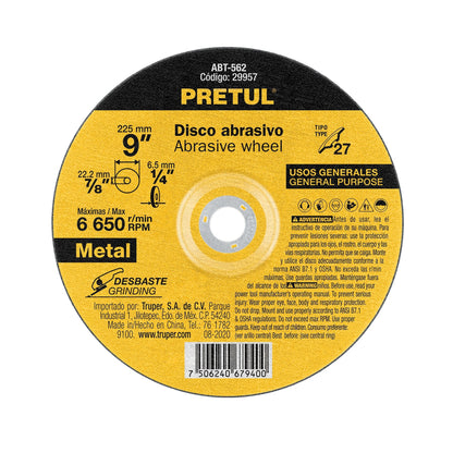 Disco Tipo 27 de 9' x 6.2 mm desbaste de metal, Pretul | ABT-562 | 29957