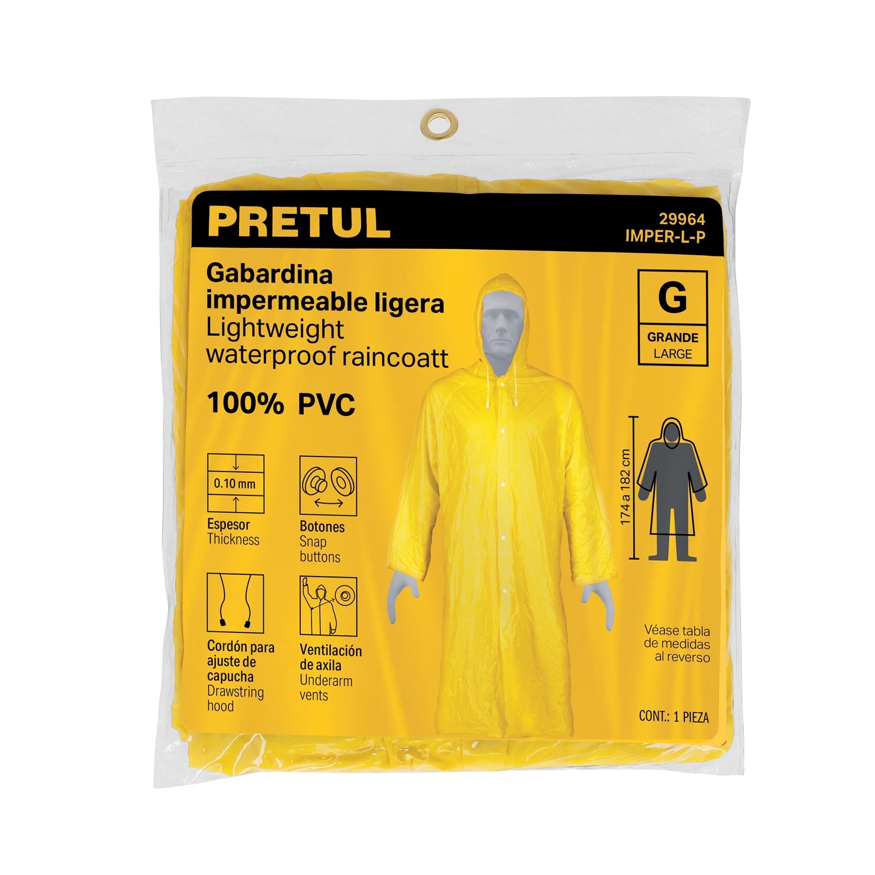 Gabardina impermeable ligera de PVC, talla G, Pretul | IMPER-L-P | 29964