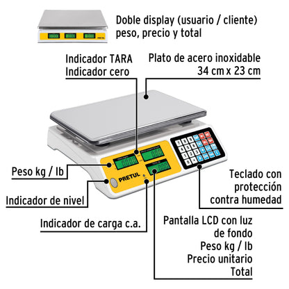 Báscula electrónica multifunciones 40 kg, Pretul | BASE-40P | 29966