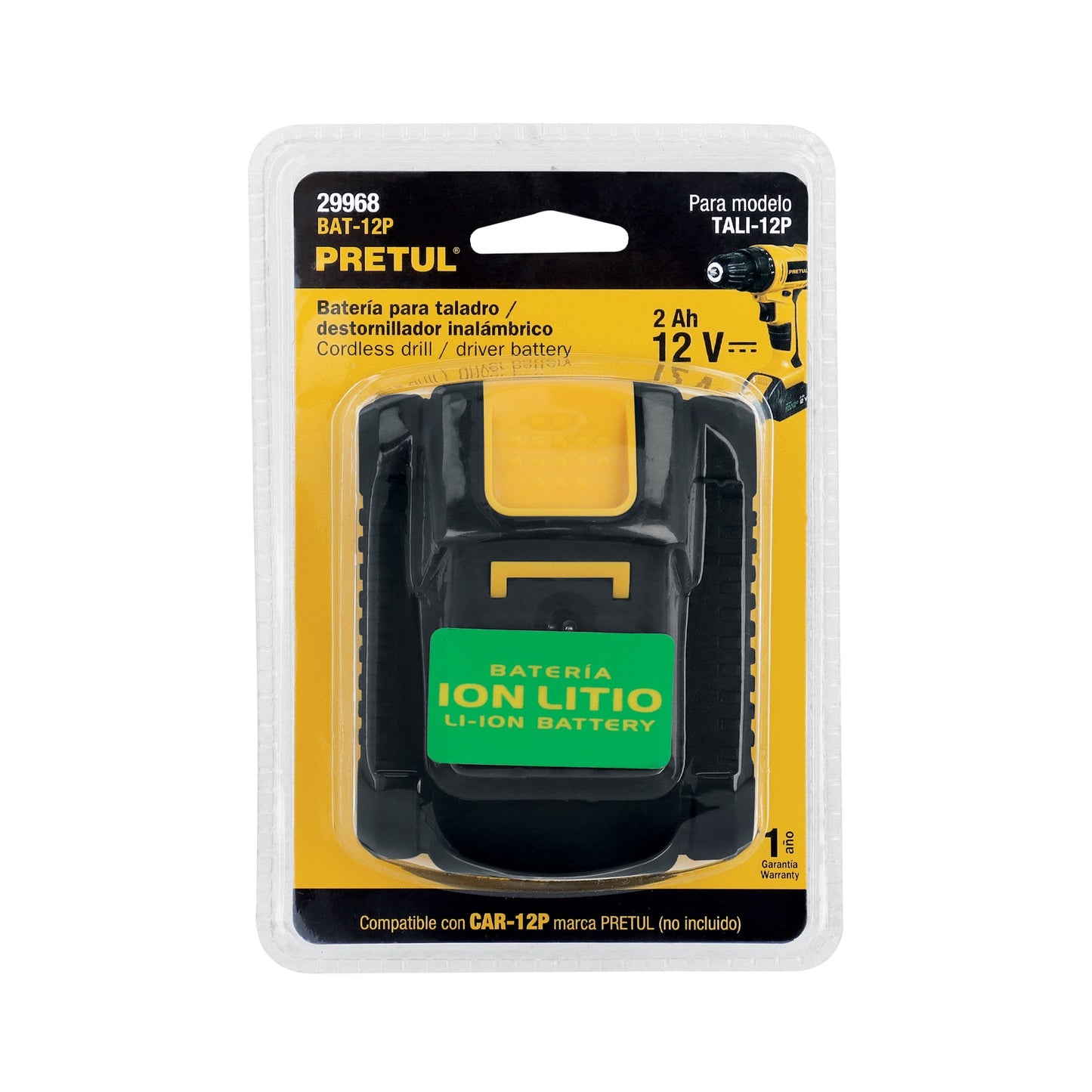 Batería ion litio, 12V, 2 Ah, PRETUL | BAT-12P | 29968