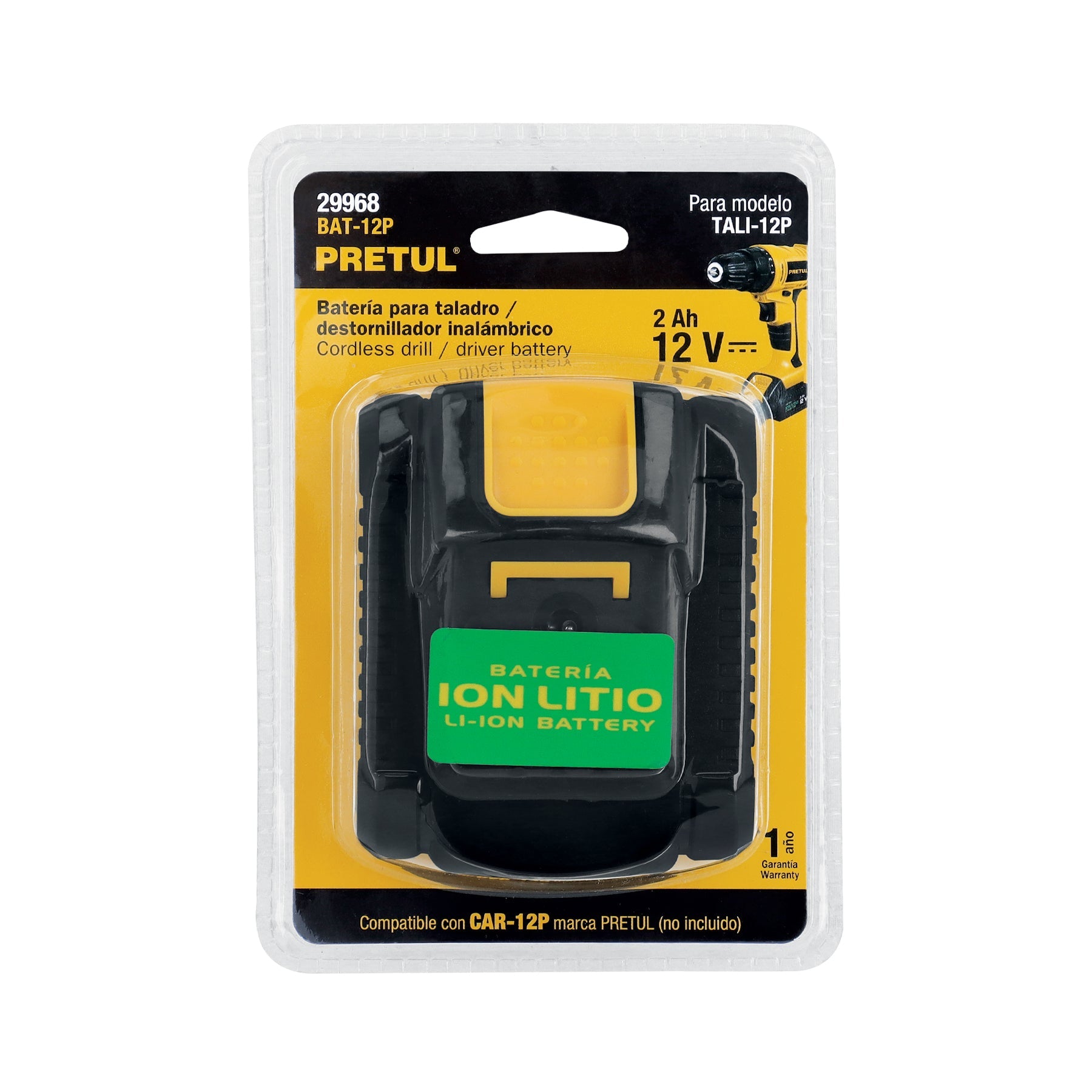 Batería ion litio, 12V, 2 Ah, PRETUL | BAT-12P | 29968