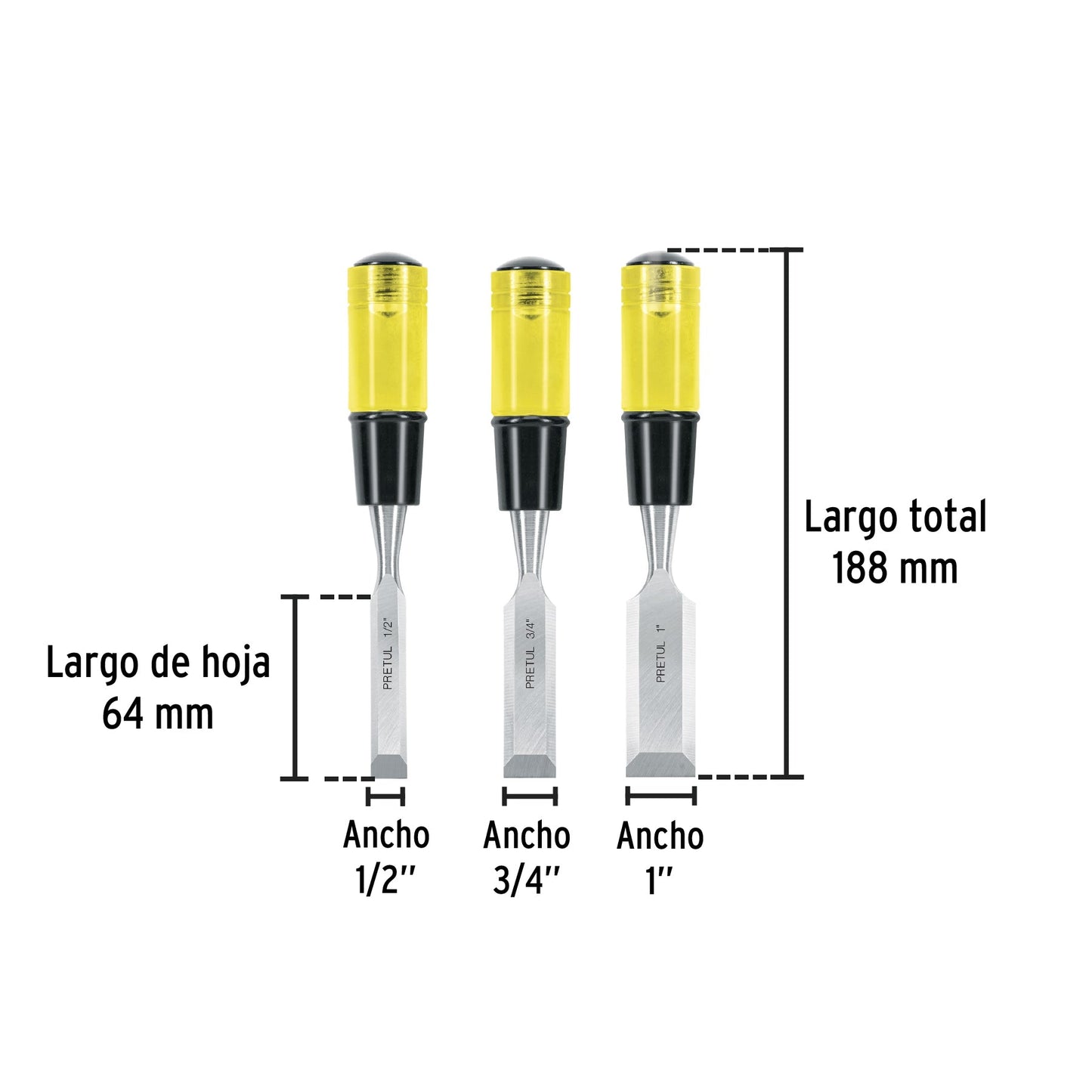 Juego de 3 formones Pretul | JFP-3 | 29974