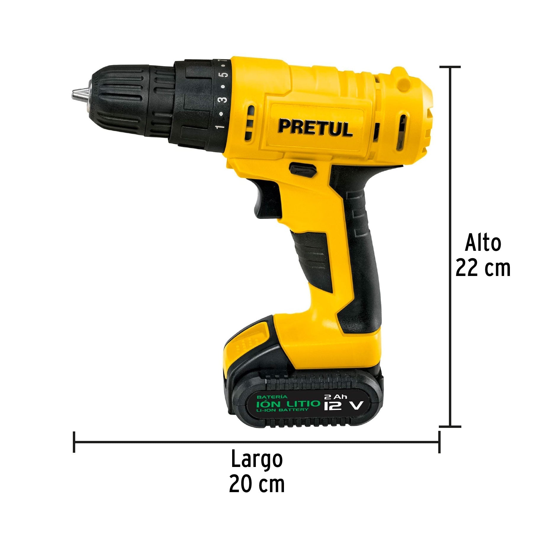 Taladro 3/8', 12V, 1 batería 2Ah, PRETUL | TALI-12P | 29975