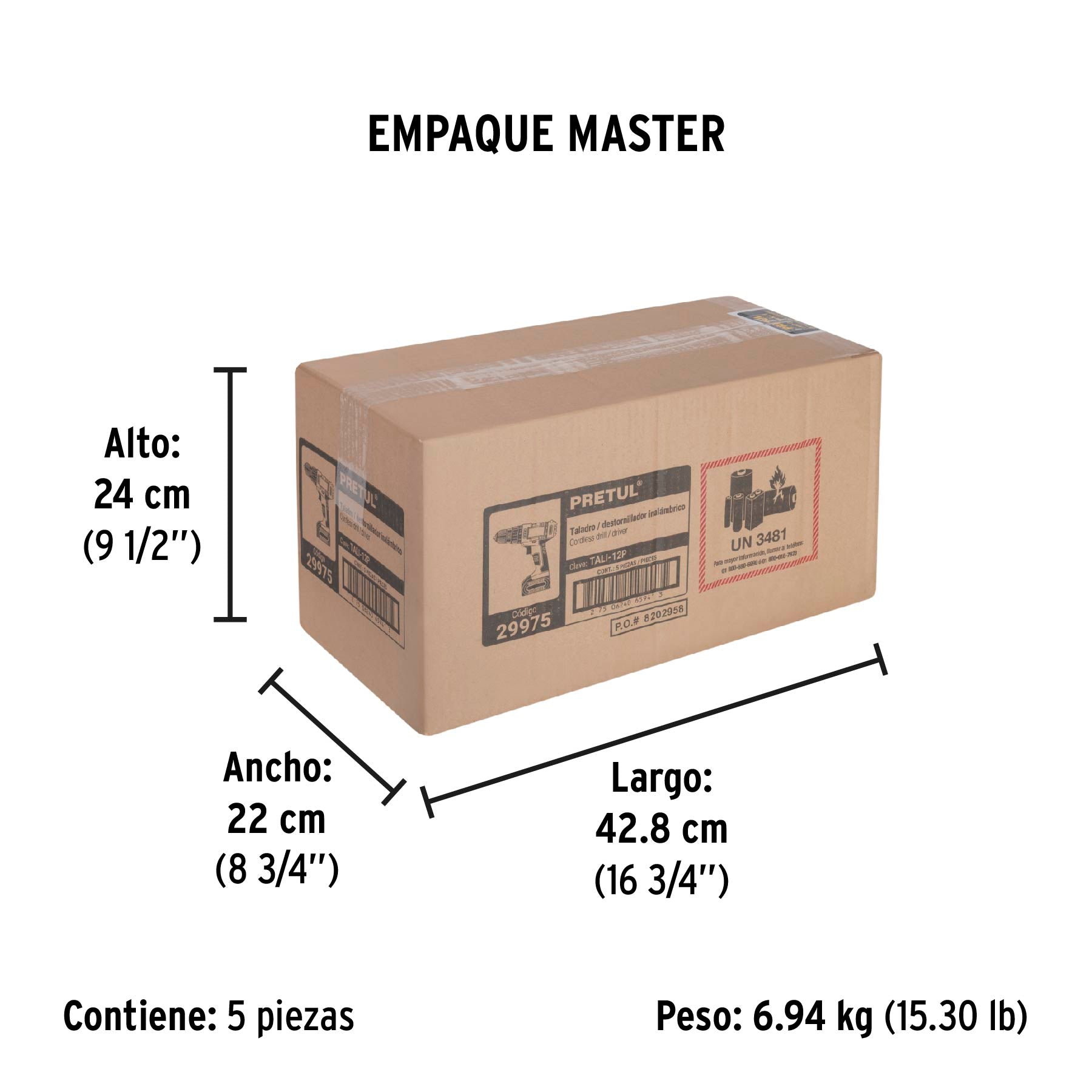 Taladro 3/8', 12V, 1 batería 2Ah, PRETUL | TALI-12P | 29975