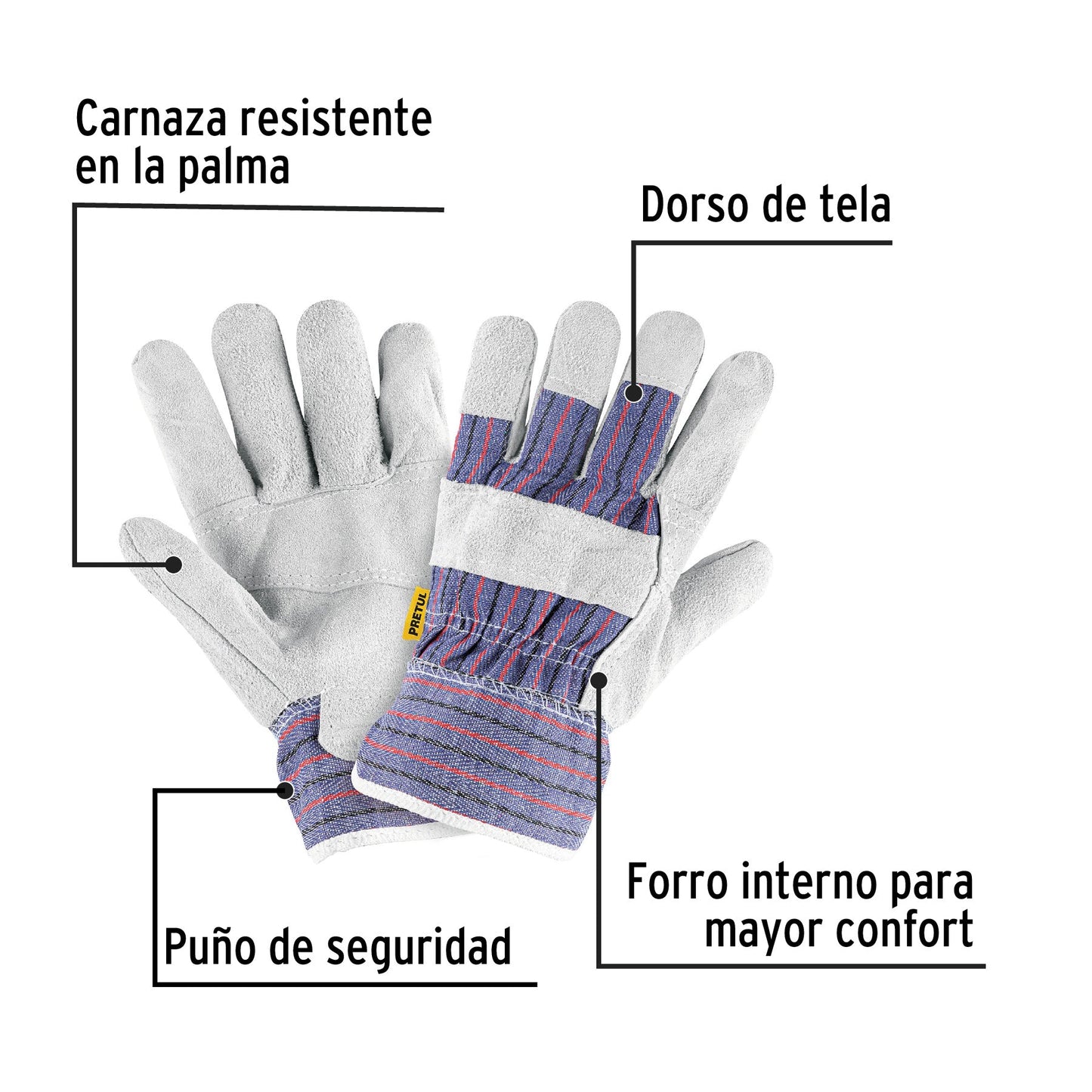Guantes de carnaza y loneta, unitalla, PRETUL | GU-235P | 29976