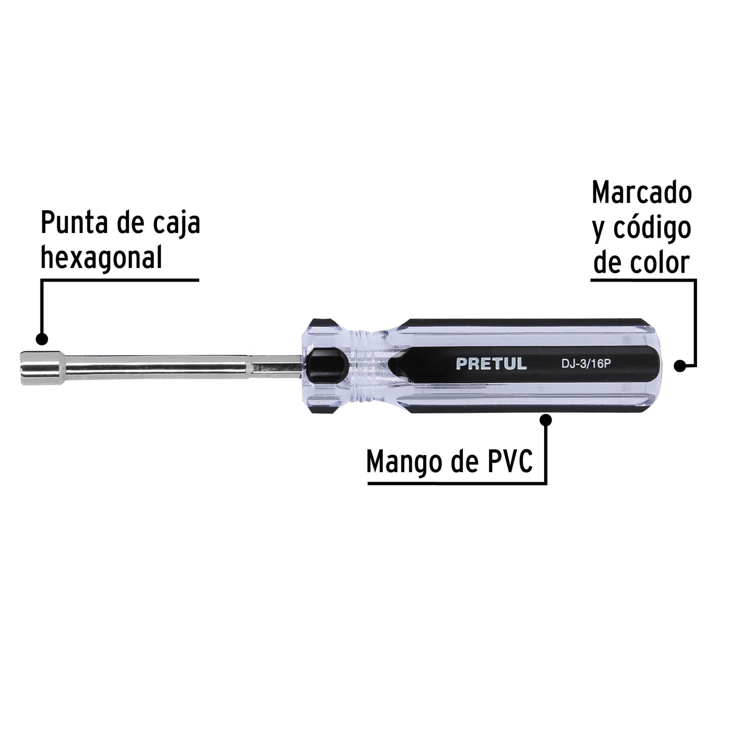 Desarmador de caja 3/16' mango de PVC, Pretul | DJ-3/16P | 29988