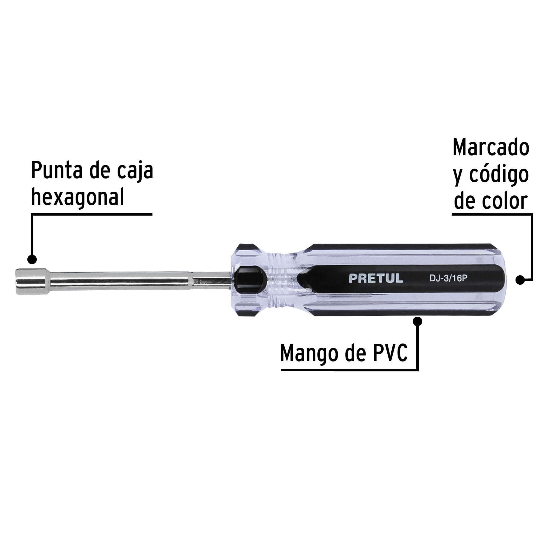 Desarmador de caja 3/16' mango de PVC, Pretul | DJ-3/16P | 29988